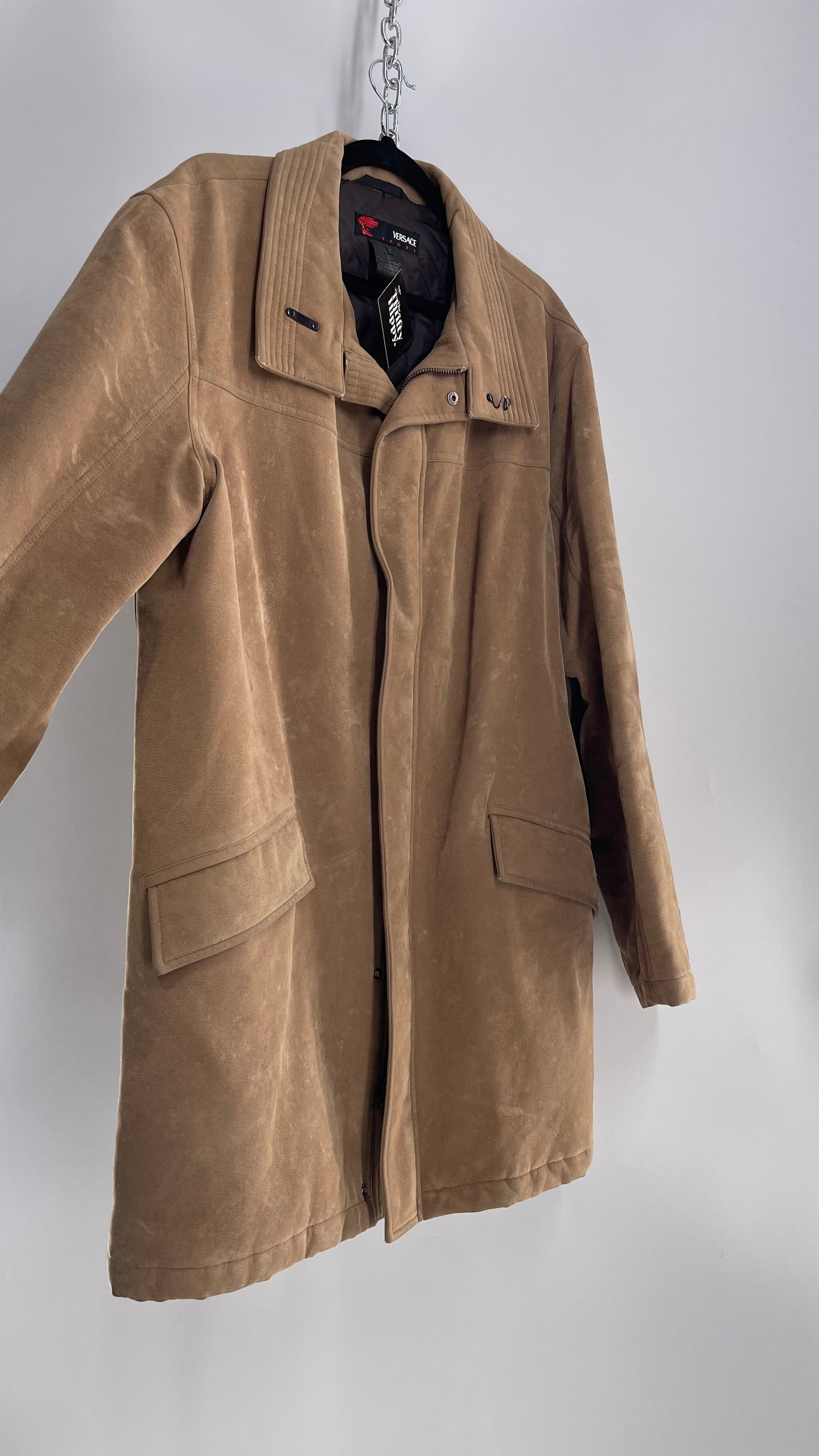 Vintage Men’s VERSACE Sport Camel Vegan Suede Jacket (XL)