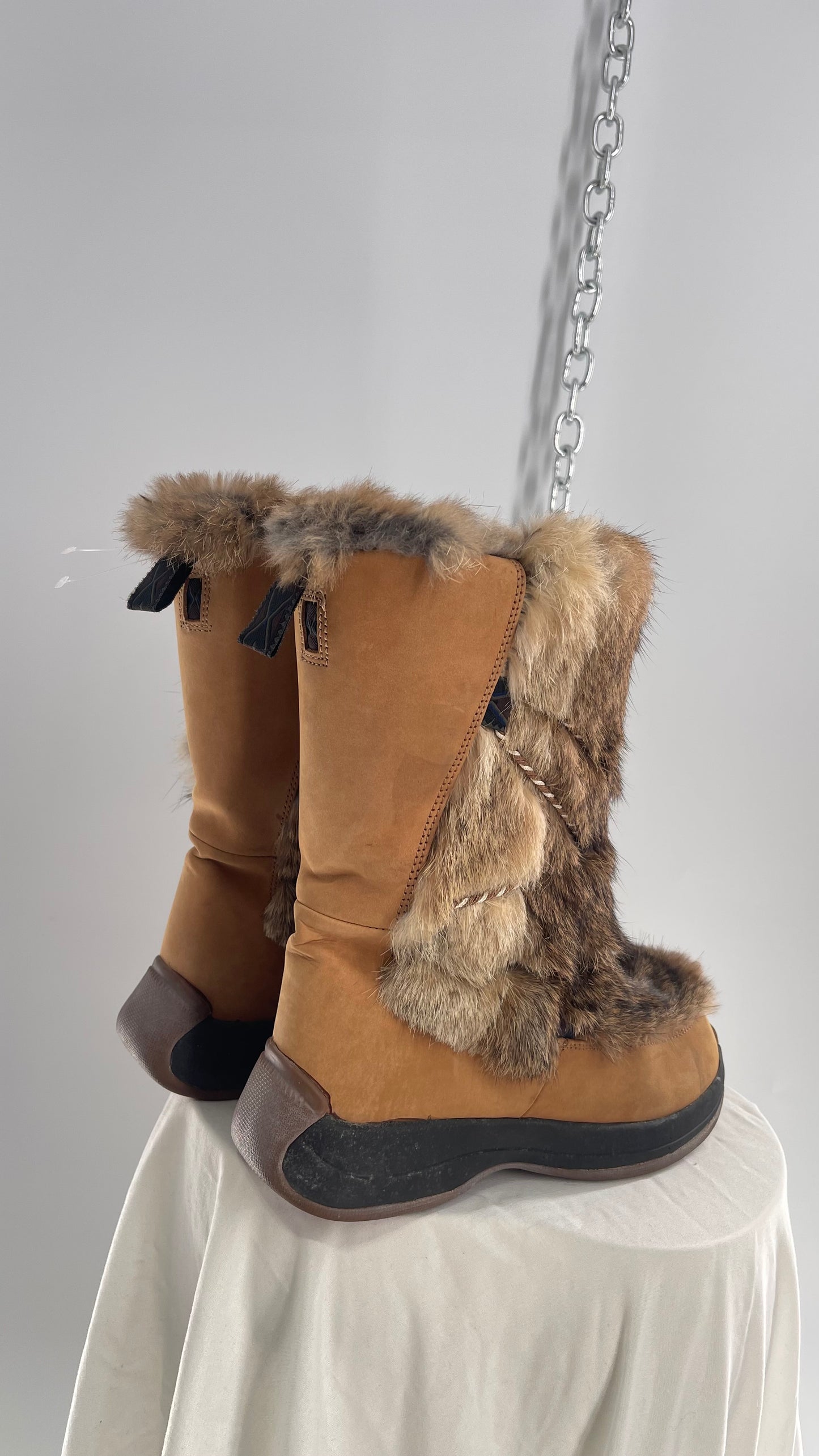 Vintage ULU Primaloft Tan Leather and Fur Tie Up Boots (8)