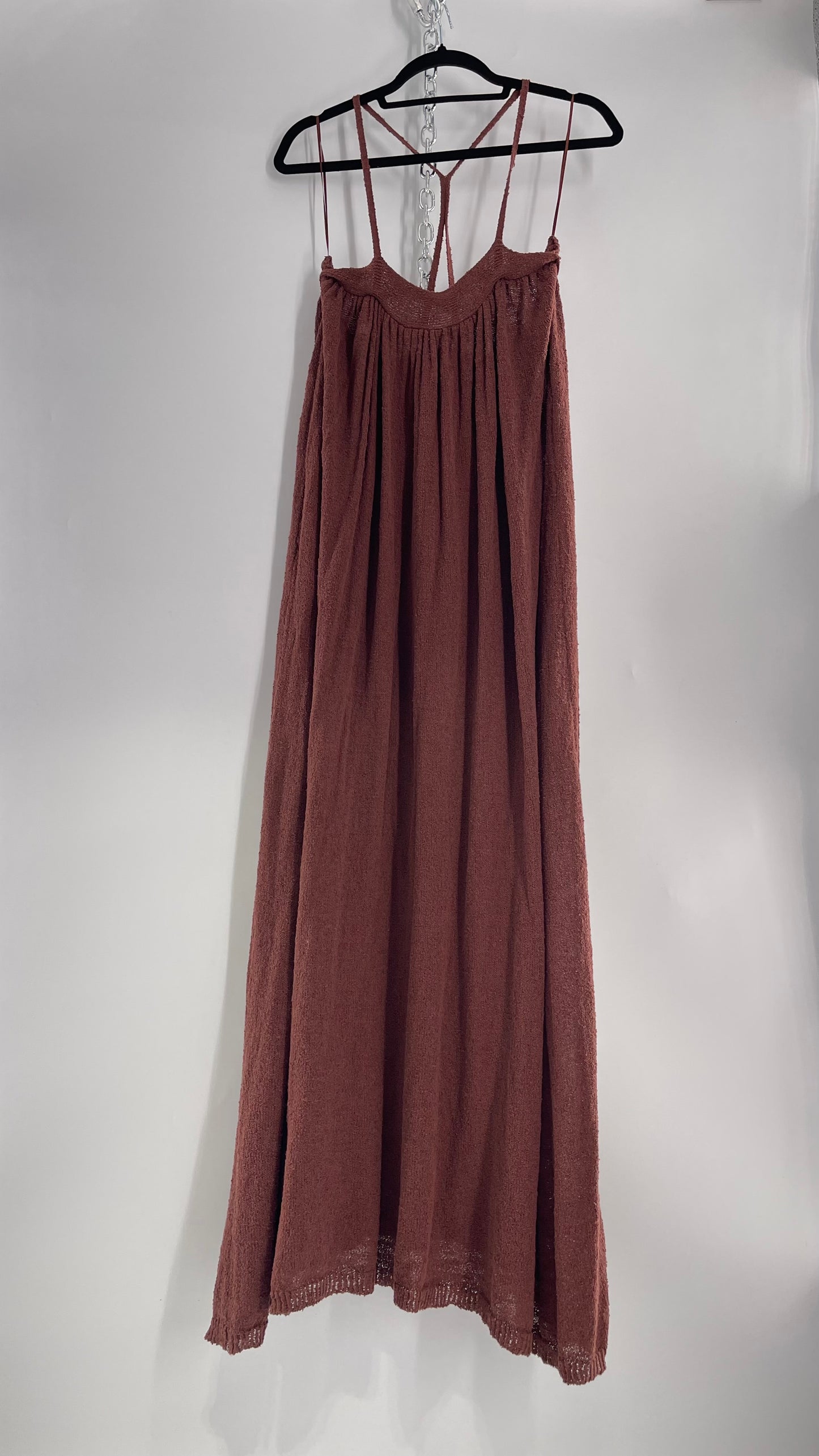 Free People Under the Stars Textured Brown Heavy Knit Maxi Dress  (Medium)