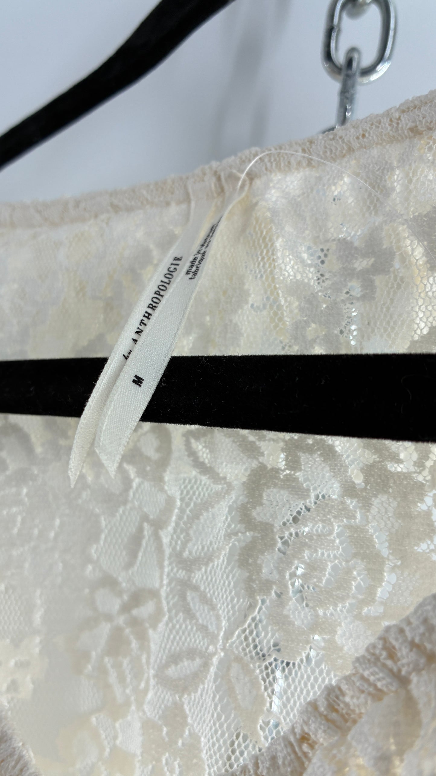 ANTHROPOLOGIE Lace Bubble Sleeve Crepe Blouse (Medium)