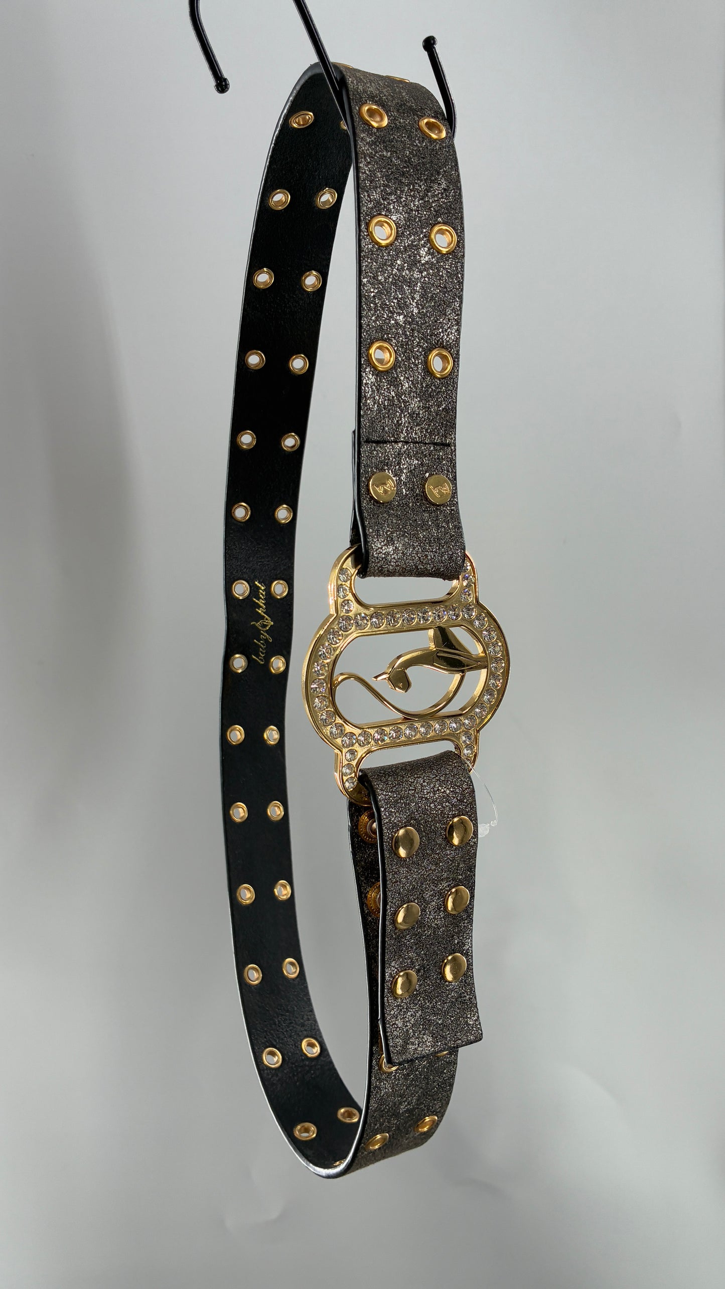 Vintage BABY PHAT Grey Belt with Iconic Gold Logo Buckle (Large)