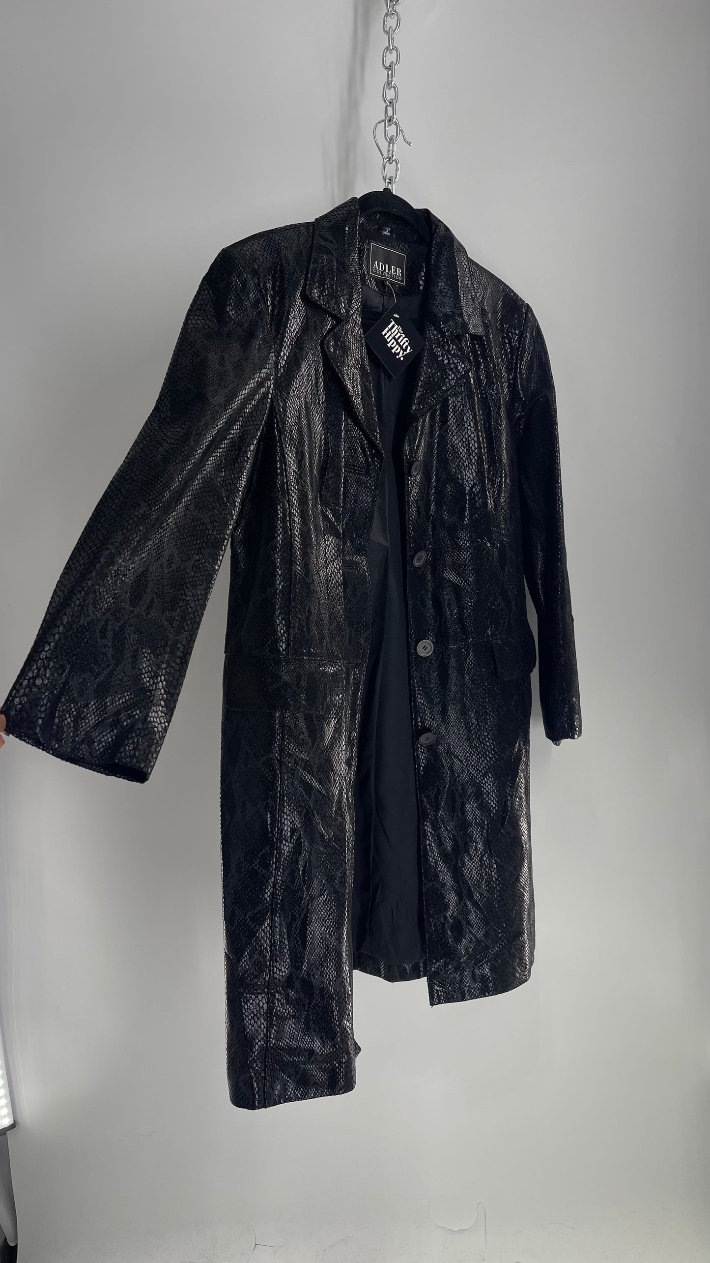 Vintage ADLER Black Genuine Leather Snake Embossed Coat (Large)