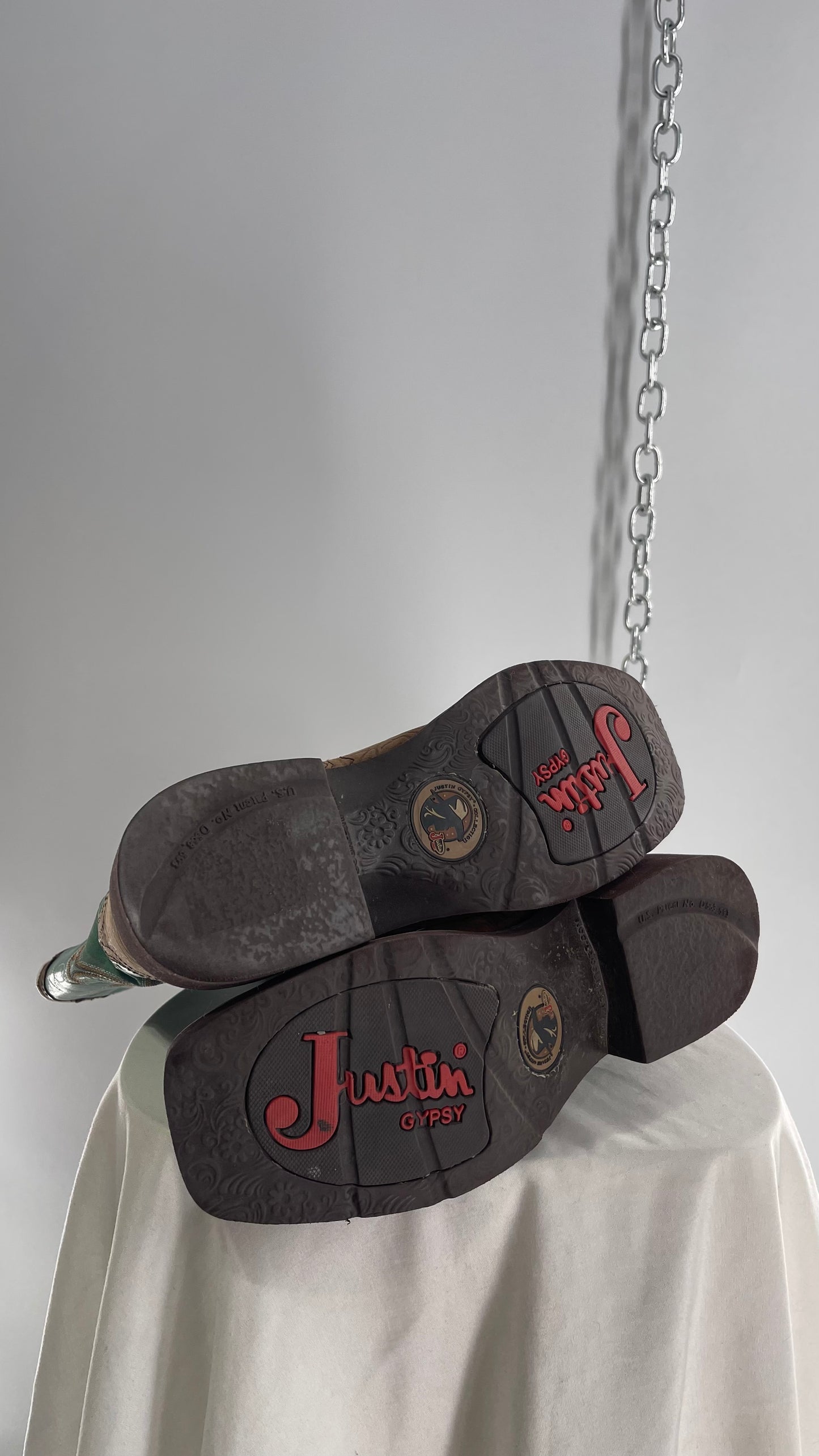 Vintage Justin Gypsy Brown Leather Turquoise Raya Cowboy Boots (8.5B)