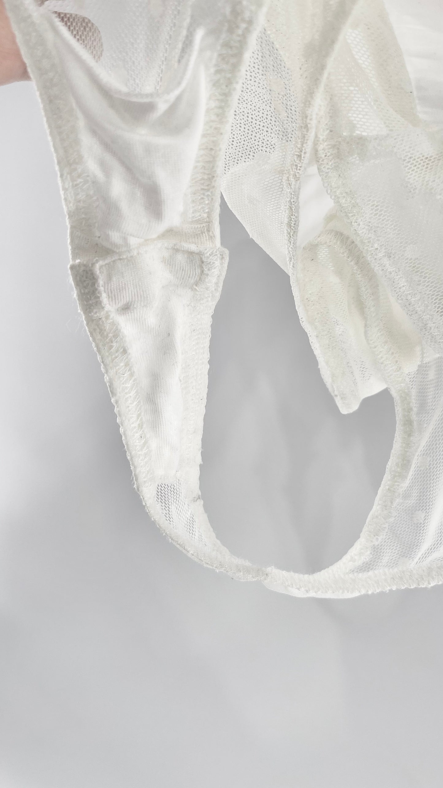Free People White Silky Soft Bodysuit with Ruffled Bust-line and Straps (M)