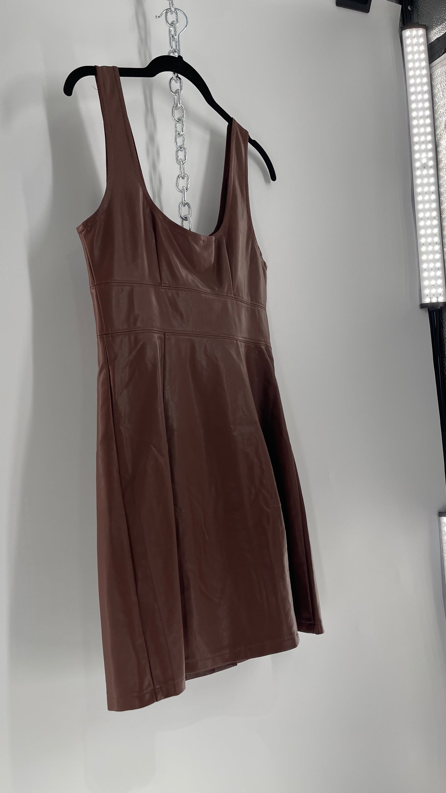 Free People Brown Vegan Leather Button Front Pocketed Dress (2)