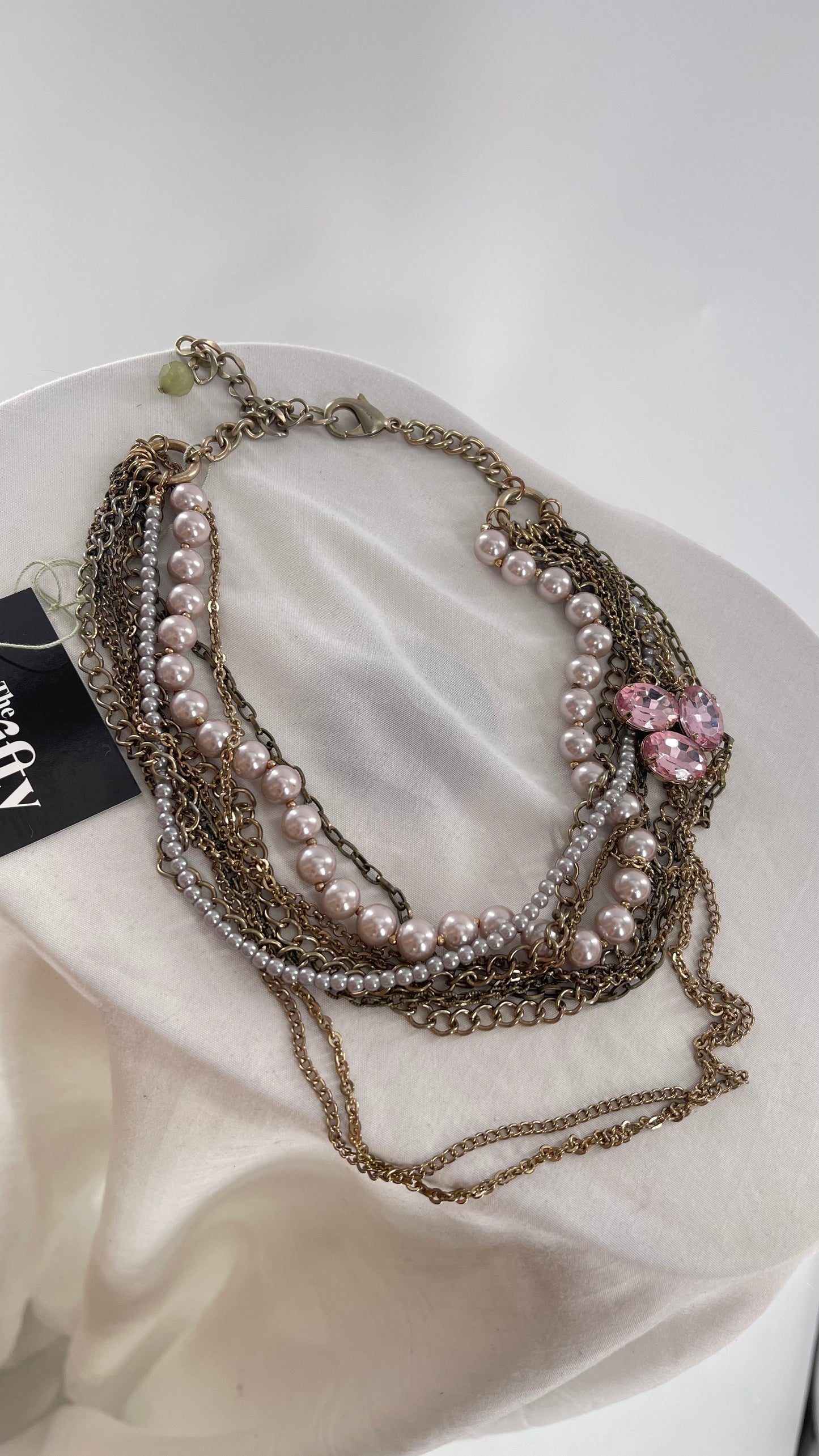 Anthropologie Multi Layered Chain and Pearls Choker Necklace