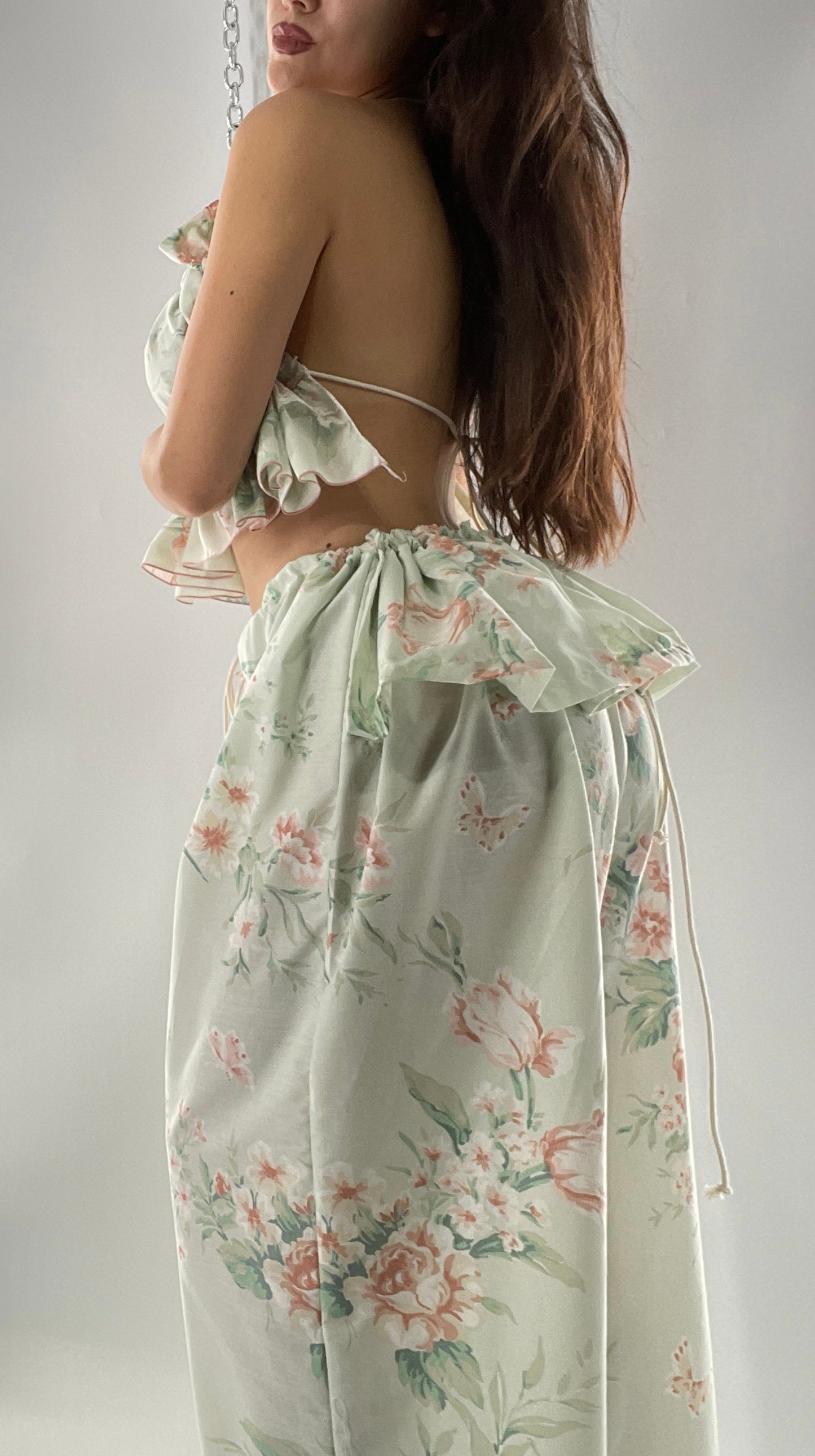 Vintage Set Covered in Delicate Dainty Florals, Butterflies, and Ruffles (One Size, Adjustable)