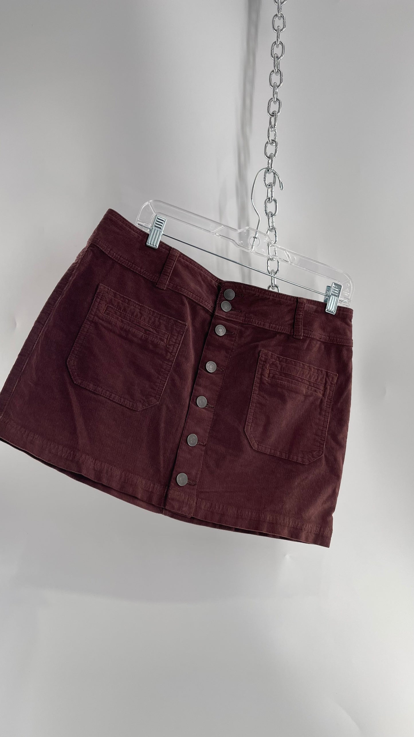 Free People Brown Corduroy Button Front Mini Skirt with Front Pockets (29)