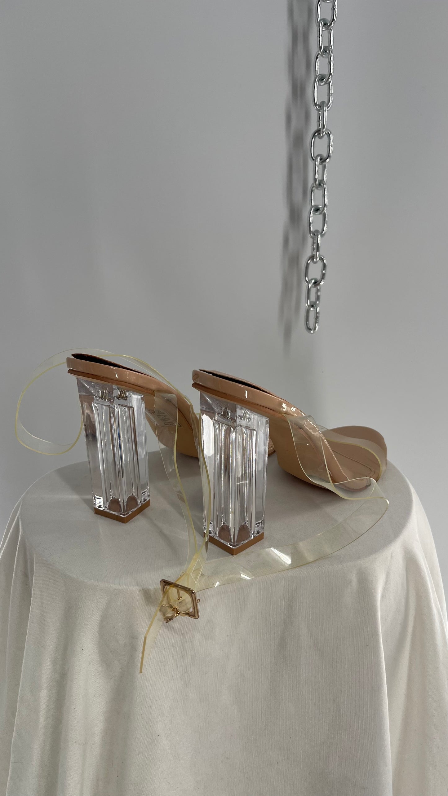 FashionNova Tan Base Lucite Heel Clear Strap Heel (10)