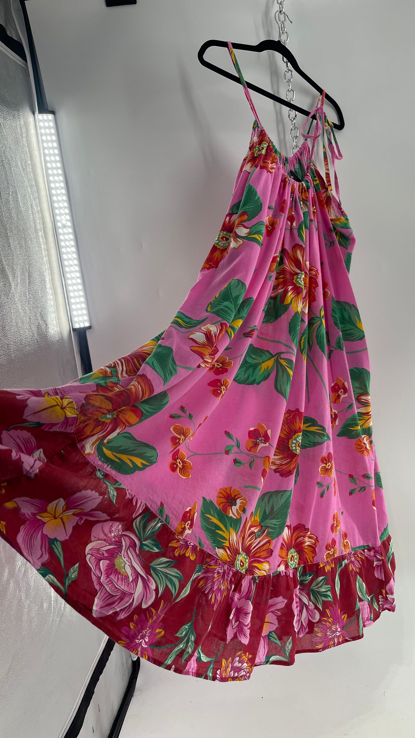 Handemade Brazilian Color Blocked Pink/Red Floral Maxi (One Size)