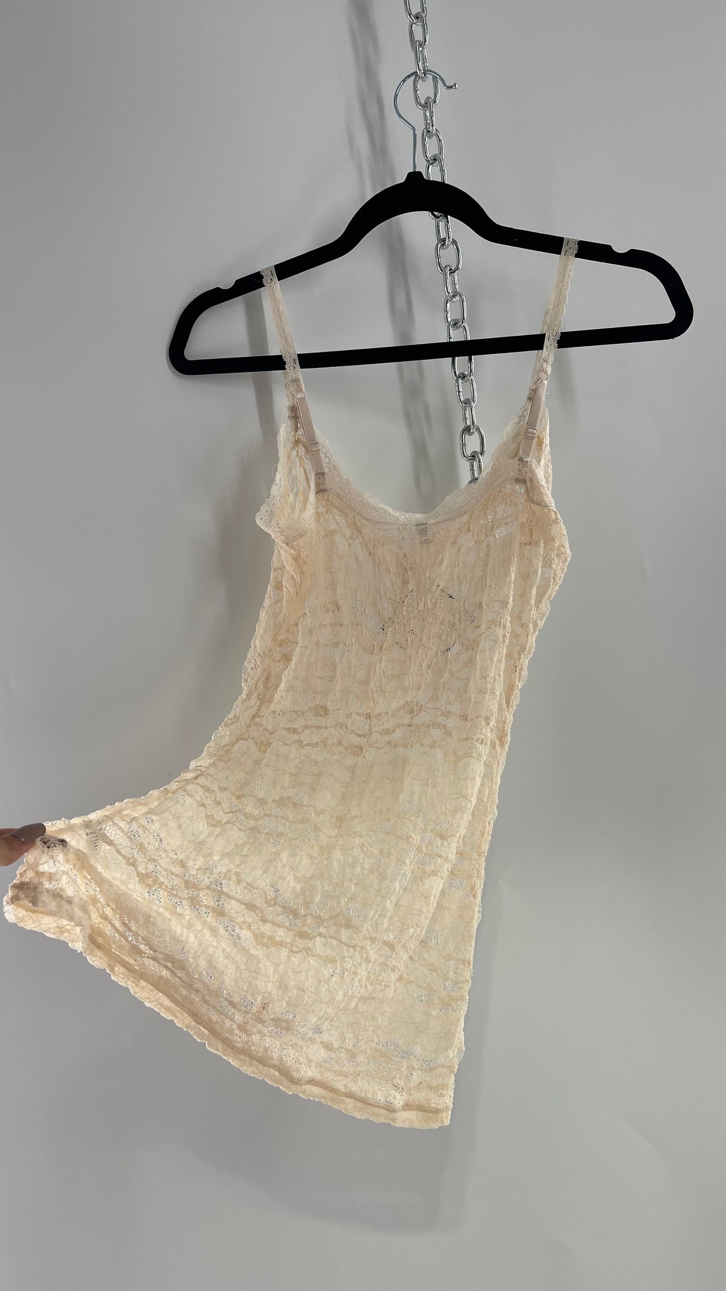 Vintage A La Slips Off White Beige Lace Camisole Tank Top (Medium)