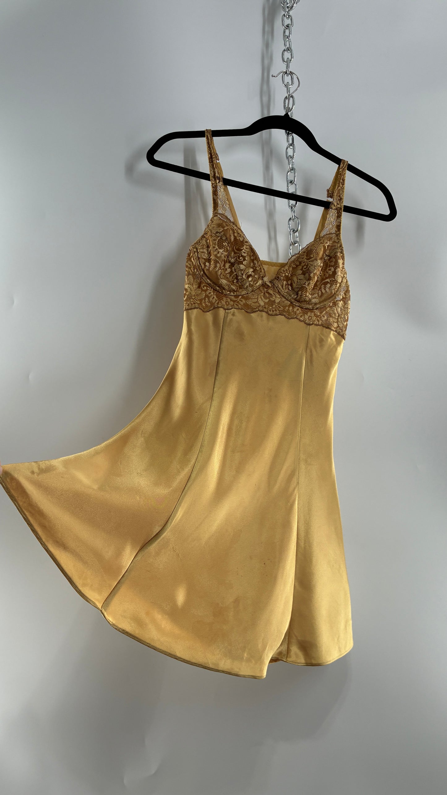 Vintage Victoria’s Secret Gold Mini Dress with Lace Underwire Bustier (XS)