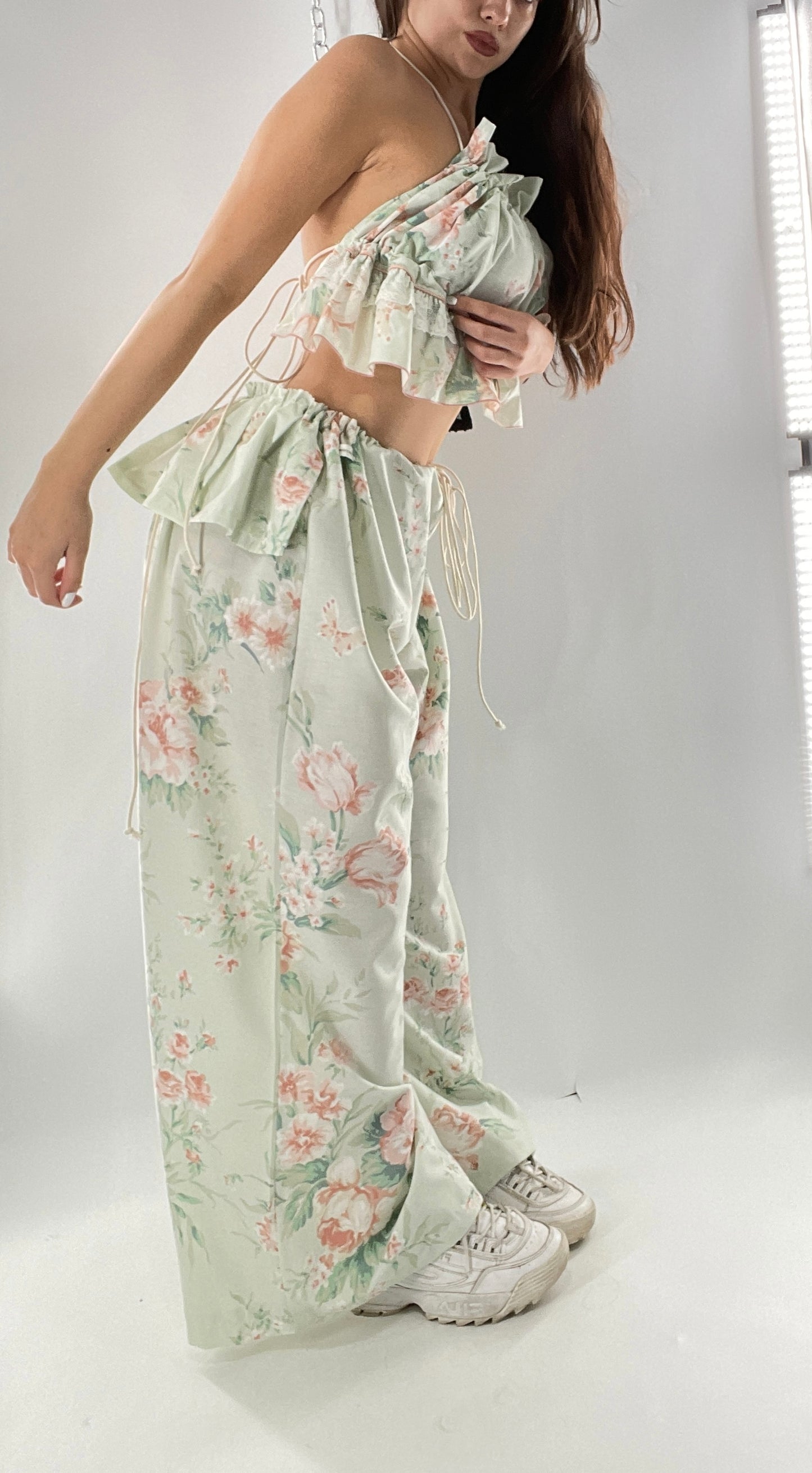 Vintage Set Covered in Delicate Dainty Florals, Butterflies, and Ruffles (One Size, Adjustable)