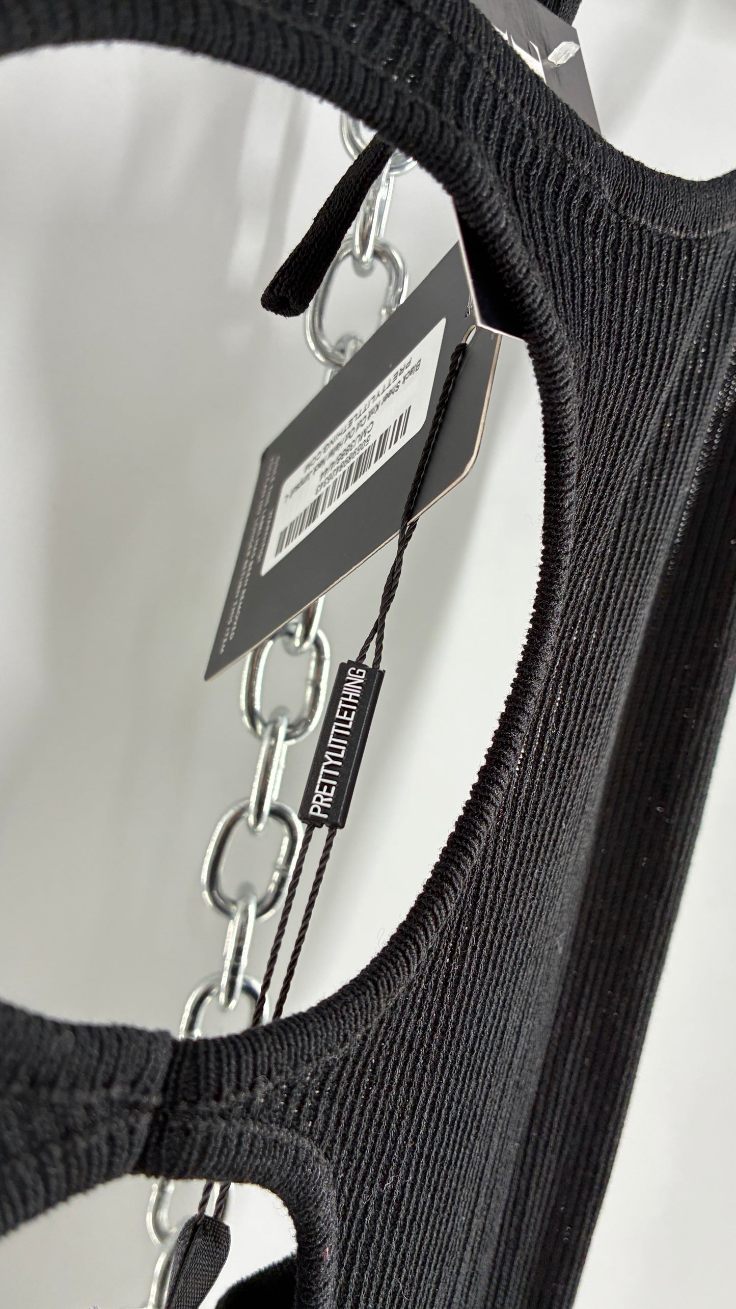 Pretty Little Thing Black Sheer Knit Cut Out Halter Neck Jumpsuit with Tags (Large)