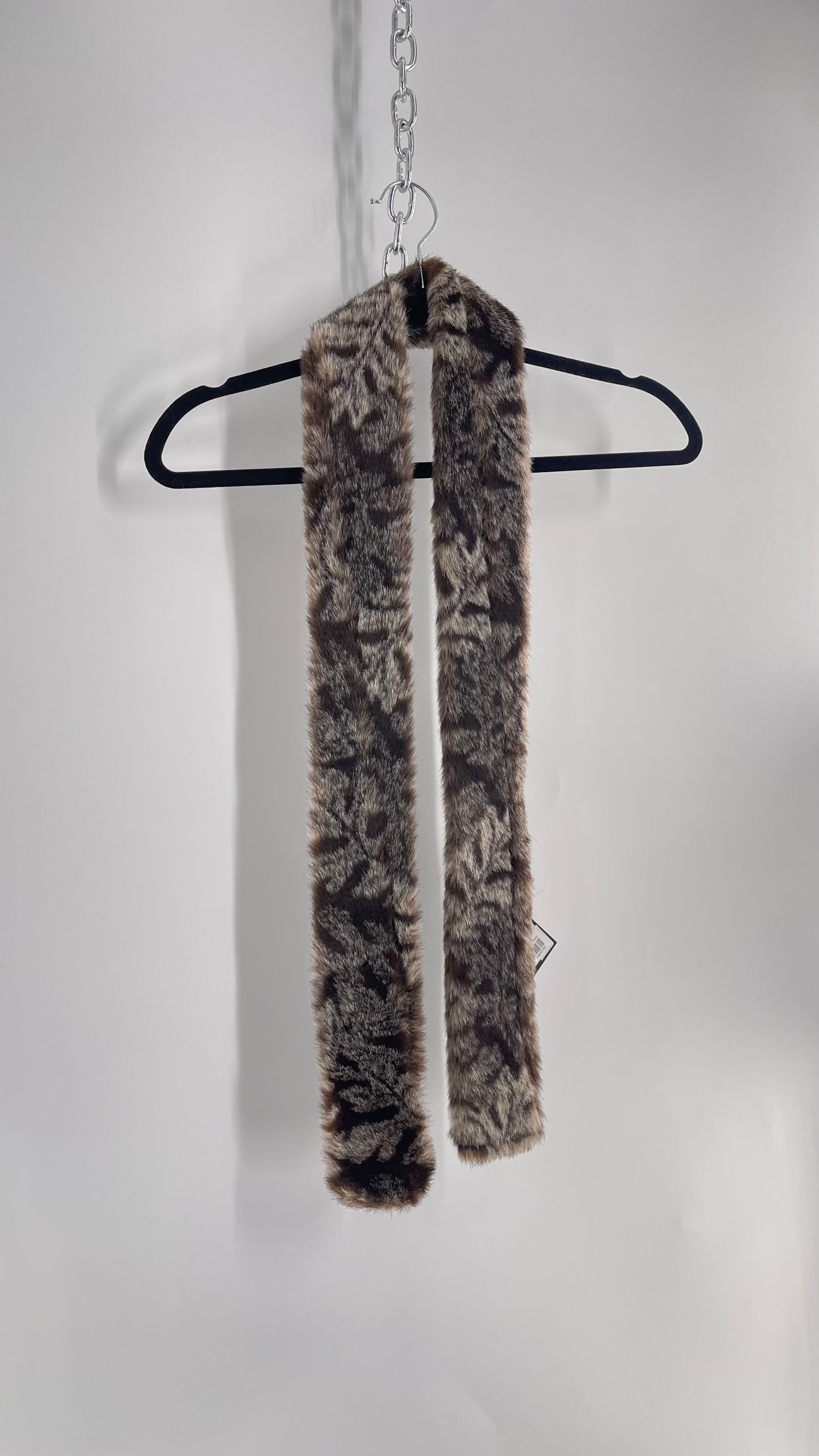 Vintage Fuzzy Furry Skinny Scarf Gray/Brown