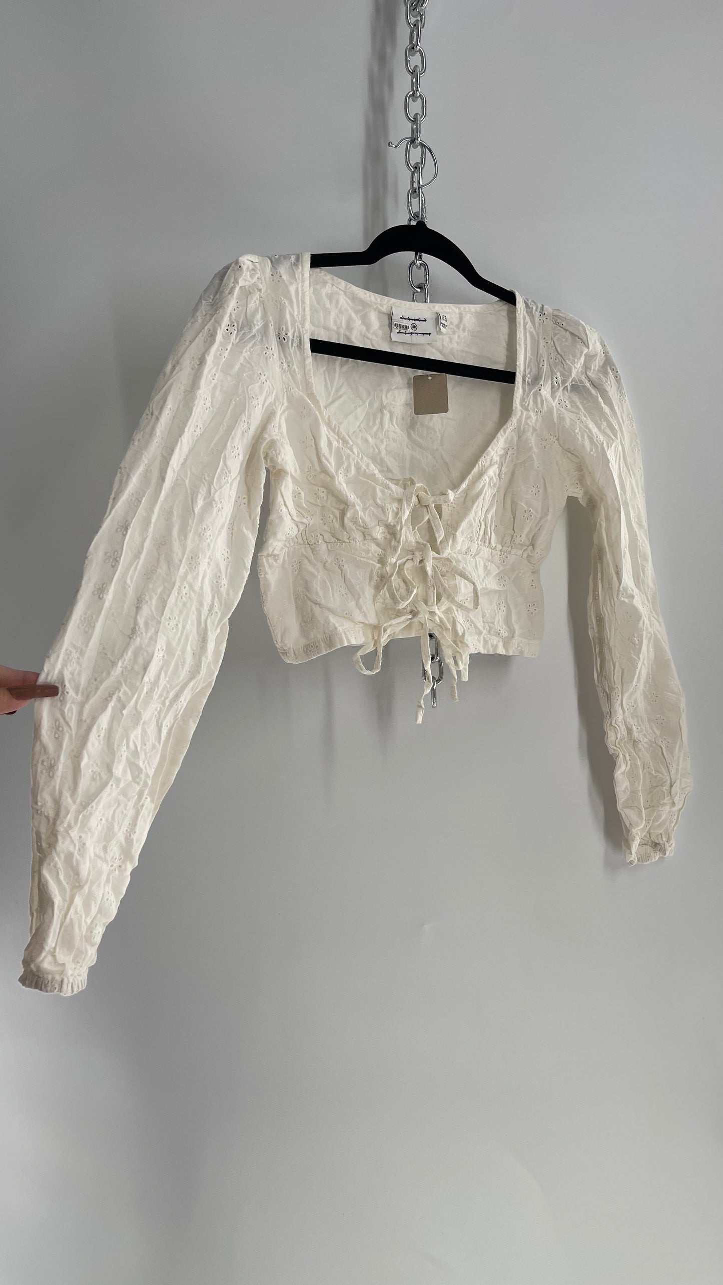 Daisy Street Triple Tie Bust Off White Eyelet Lace Blouse (XS)