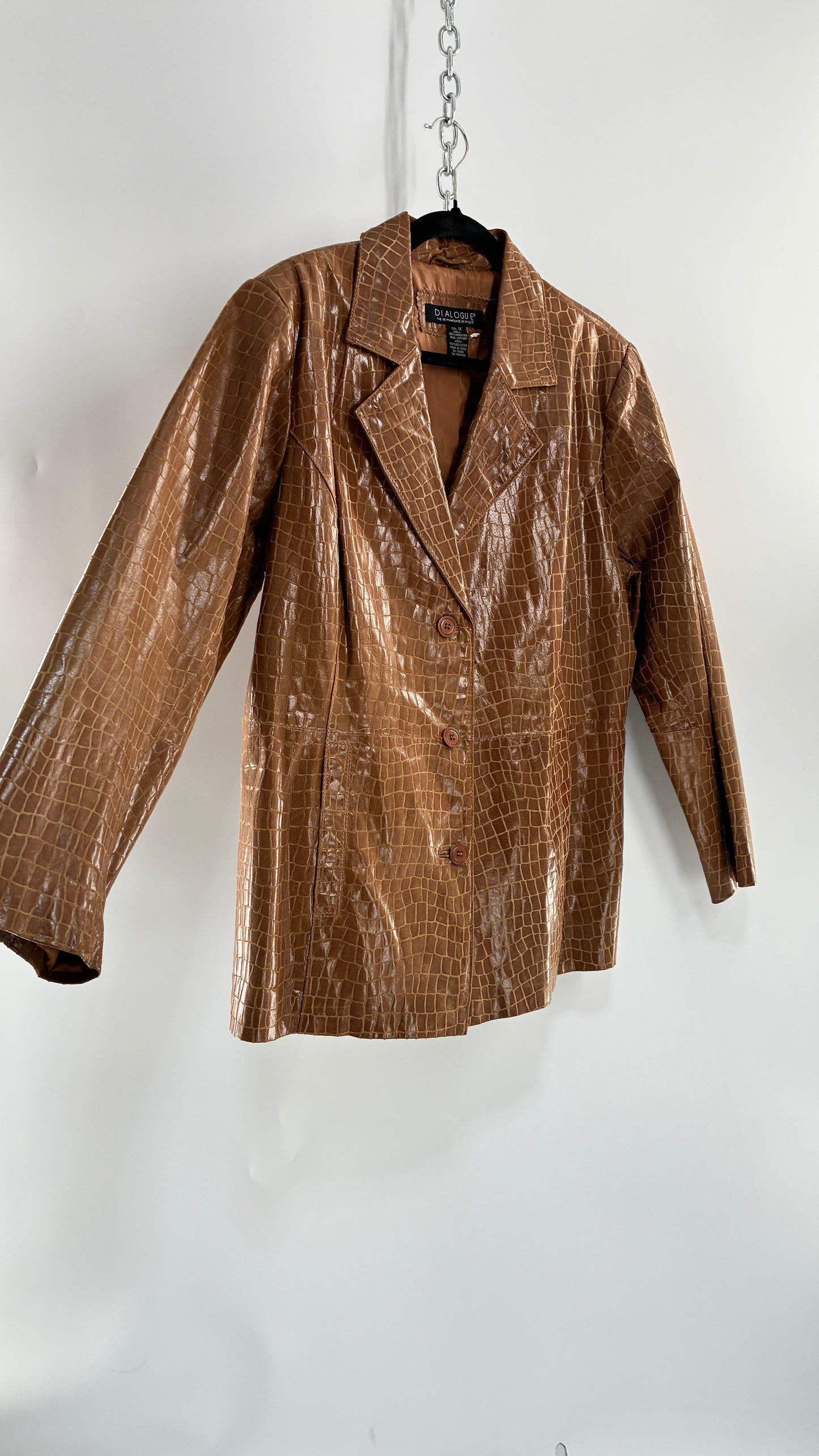 Vintage DIALOGUE Crocodile Embossed Leather Jacket (XL)