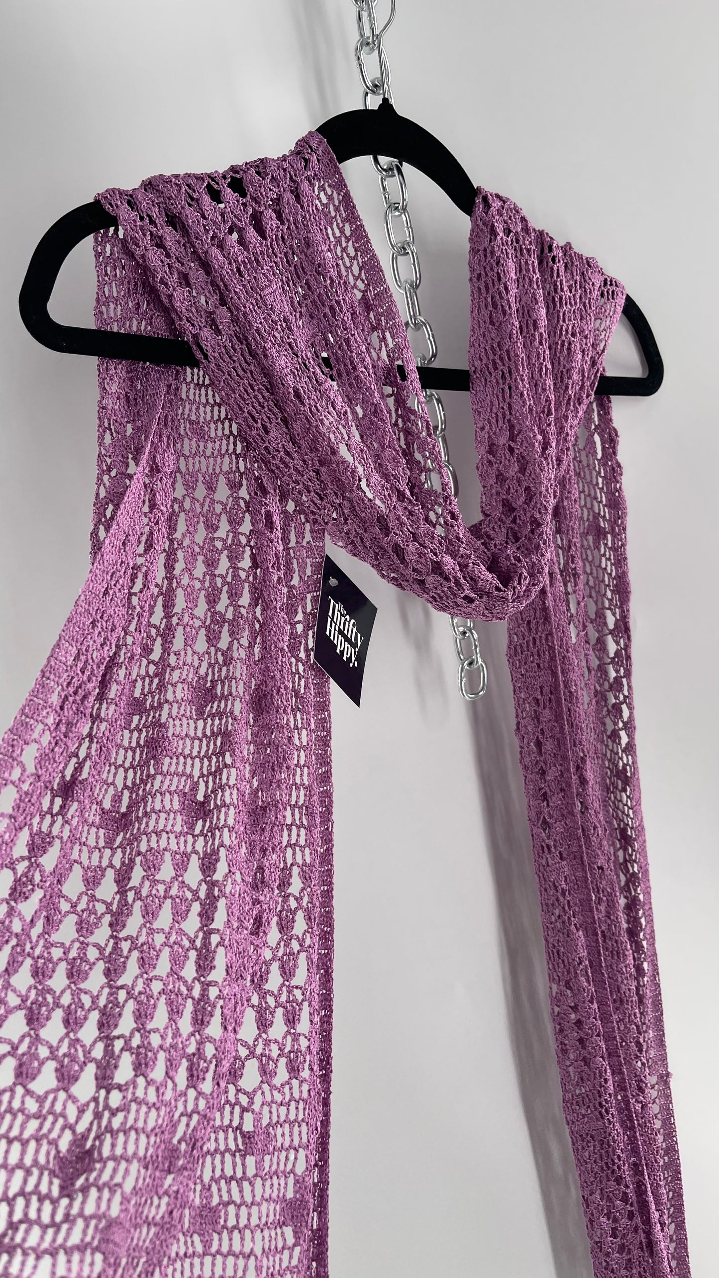 Vintage Purple Crochet Skinny Scarf Extra Long