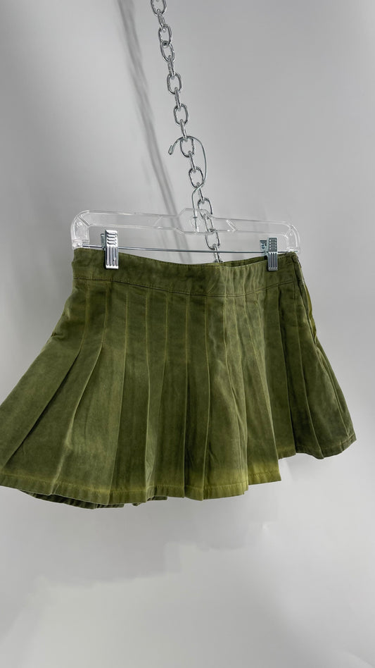 BDG Acid Washed Green Pleated Mini Skirt (XS)