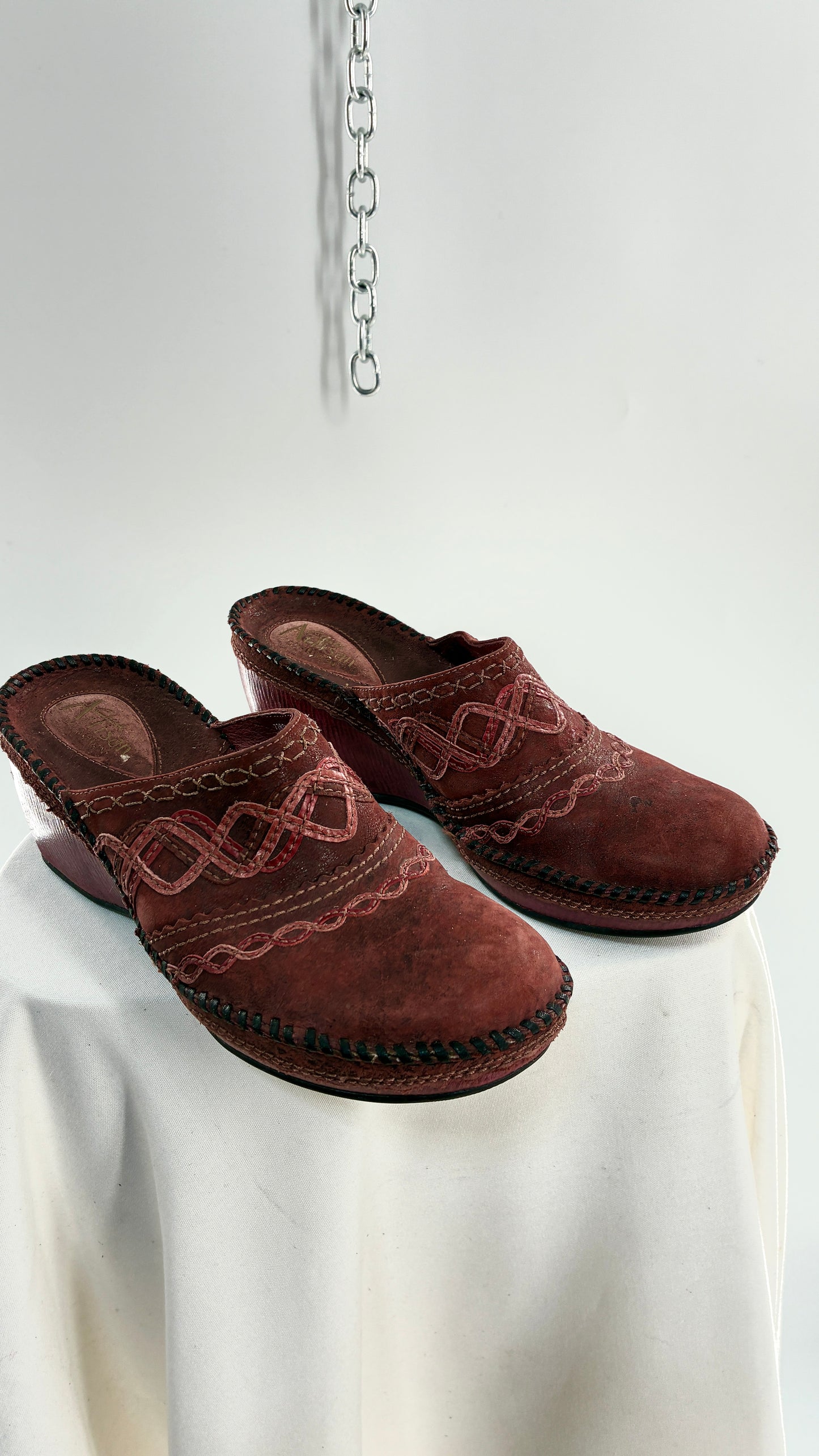 ARTISAN Clark’s Maroon Red Leather Clogs (8)