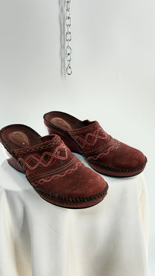 ARTISAN Clark’s Maroon Red Leather Clogs (8)