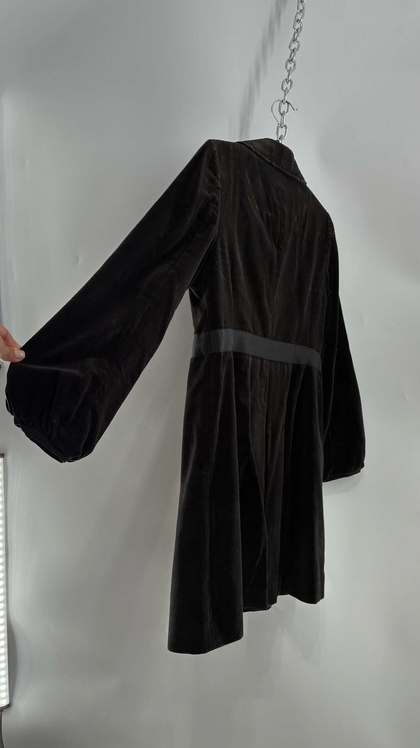 Vintage Ann Taylor Black Velour Bubble Sleeve Coat with Ribbon Bow Belt (4P)