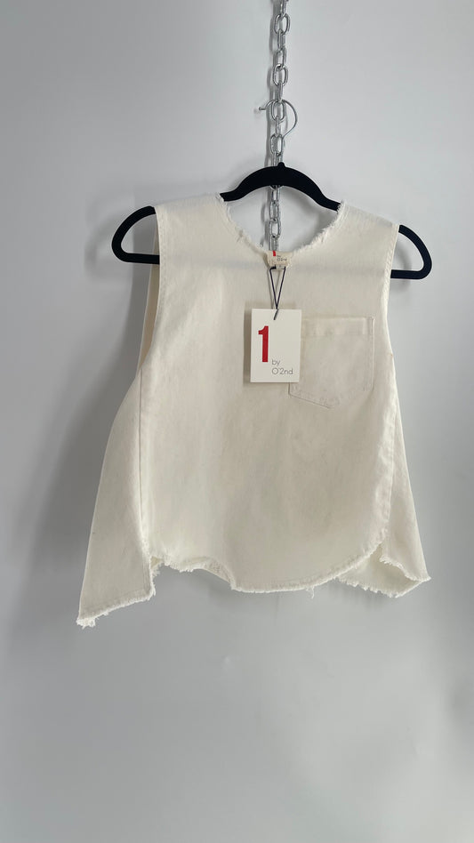 Anthropologie 1 by 0’2nd White Denim Sleeveless Cross Over Back Top with Tags Attached (2)