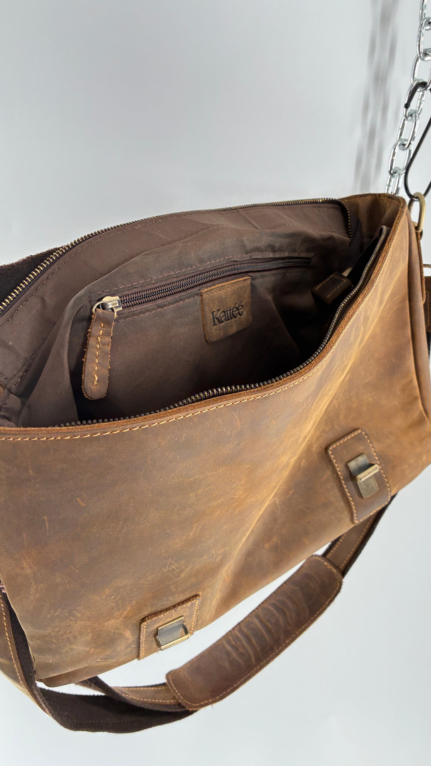 KATTEE Heavy Duty, Thick Genuine Leather Briefcase School Satchel Messenger Bag