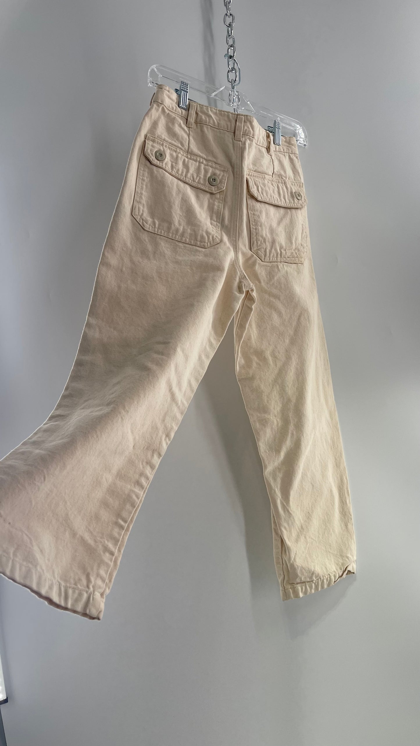 Free People Beige Canvas Carpenter Pant (Small)