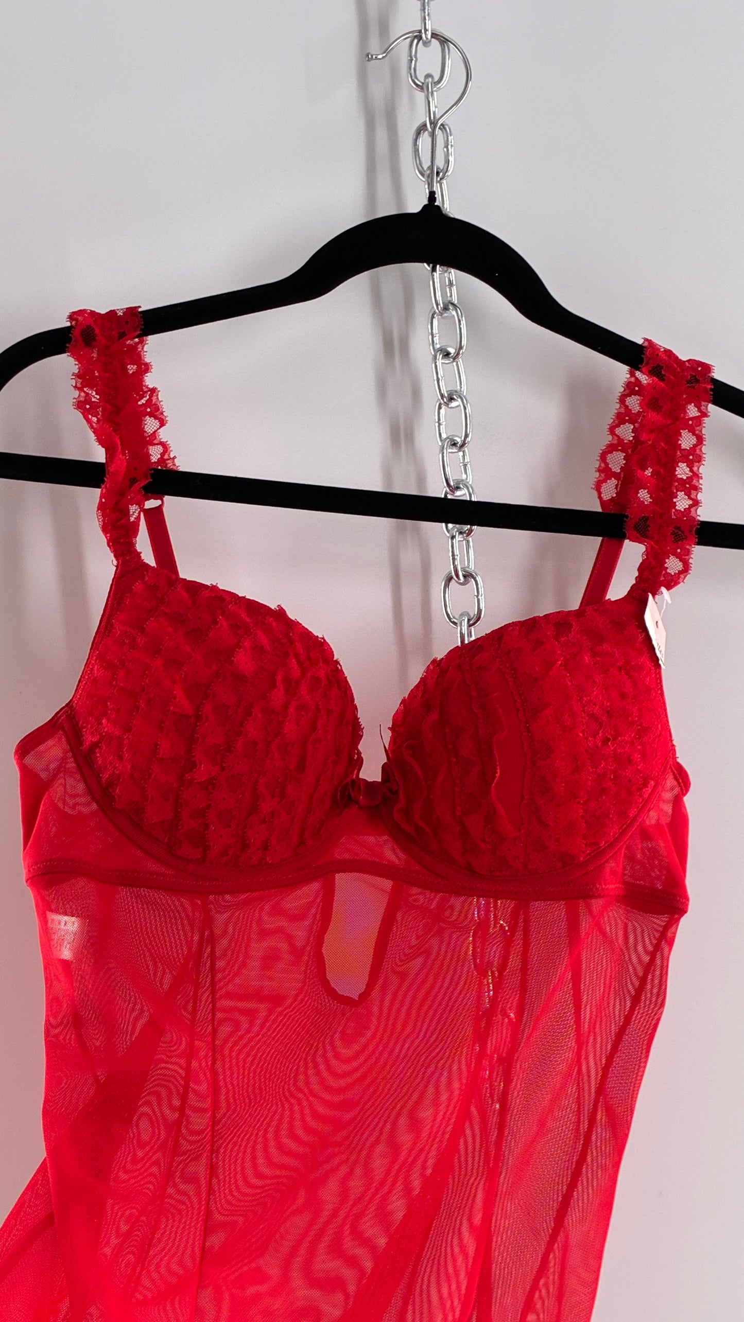 Deadstock Vintage Babydoll Bustier with Ruffled Cups, Lace Straps and Ruffled Lace Hem (34C)