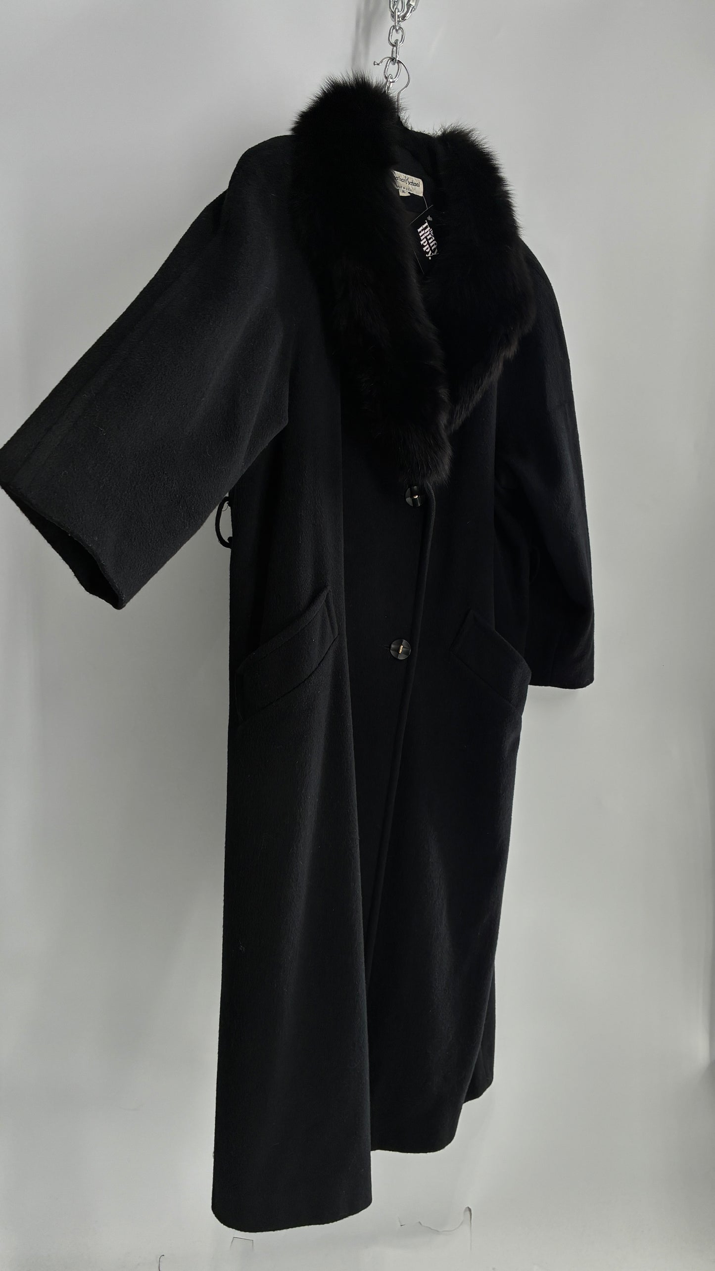 Jonathan Michael Black Full Coat with Genuine Fur Collar (C)(16)