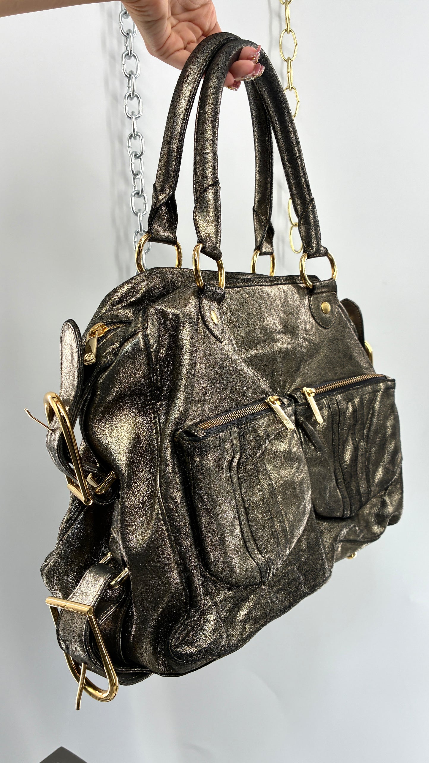 Vintage TORREGROSSA Metallic Gold Bag with Pocketed Front and Gold Hardware