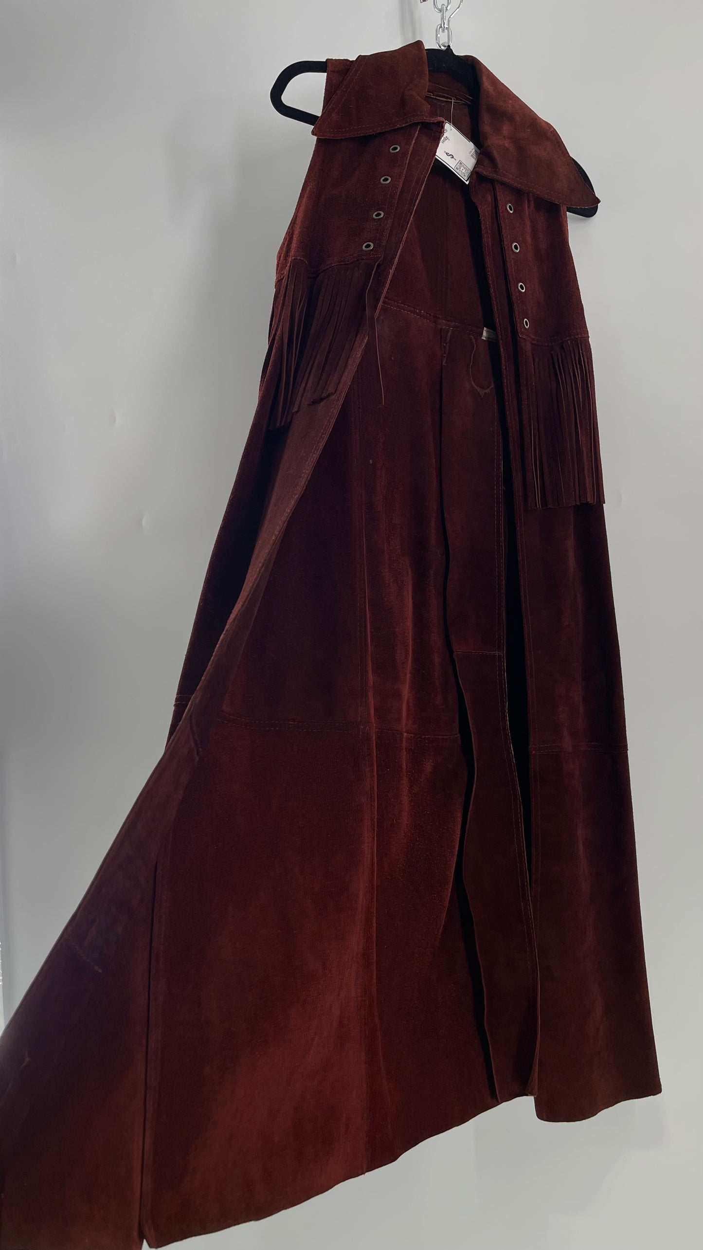 Vintage 1970s Suede Leather Full Length Reddish Brown Vest (S/M)