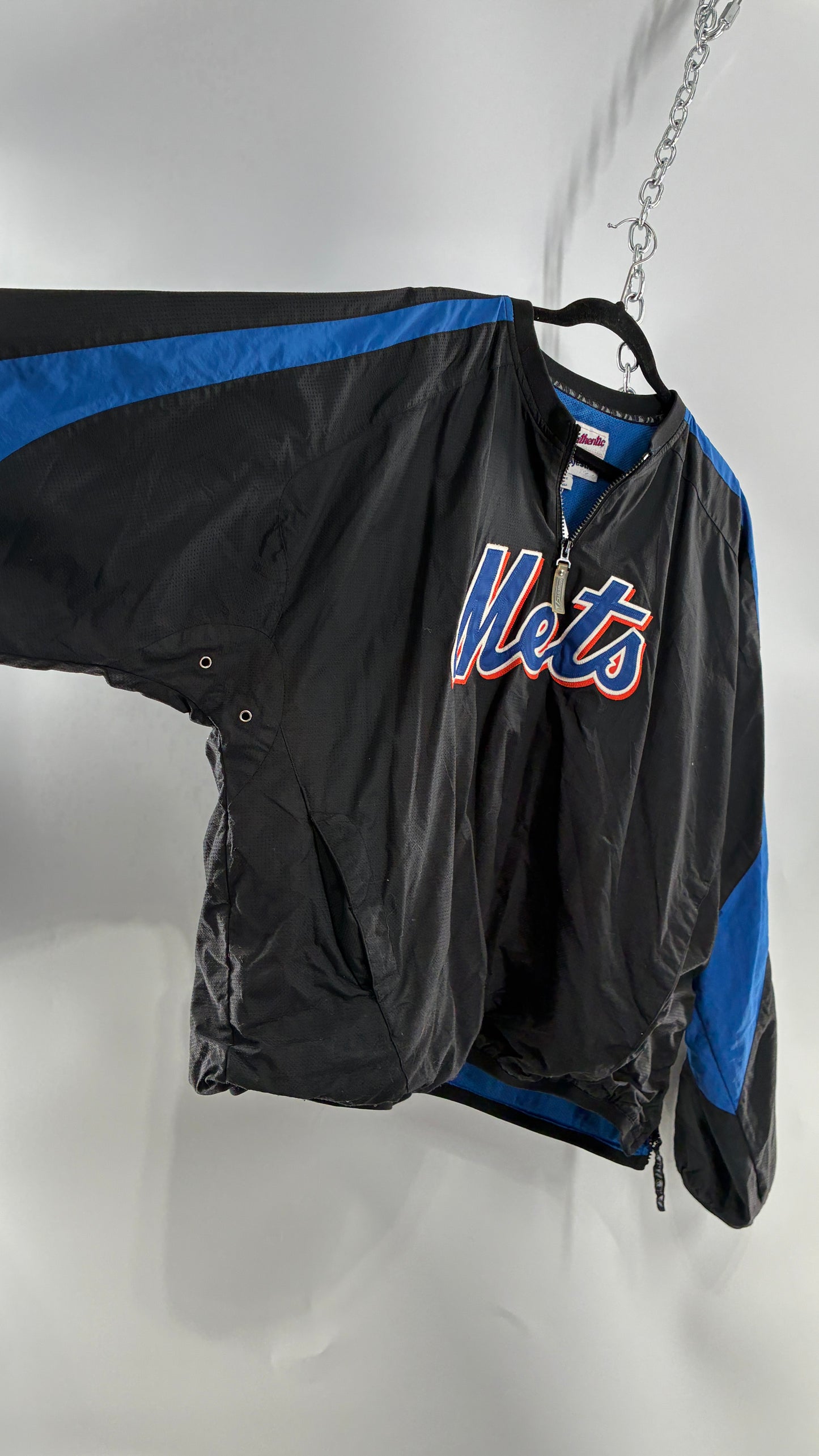 Vintage METS Men’s Windbreaker Sweater with Side Zippers and Pockets (XL)