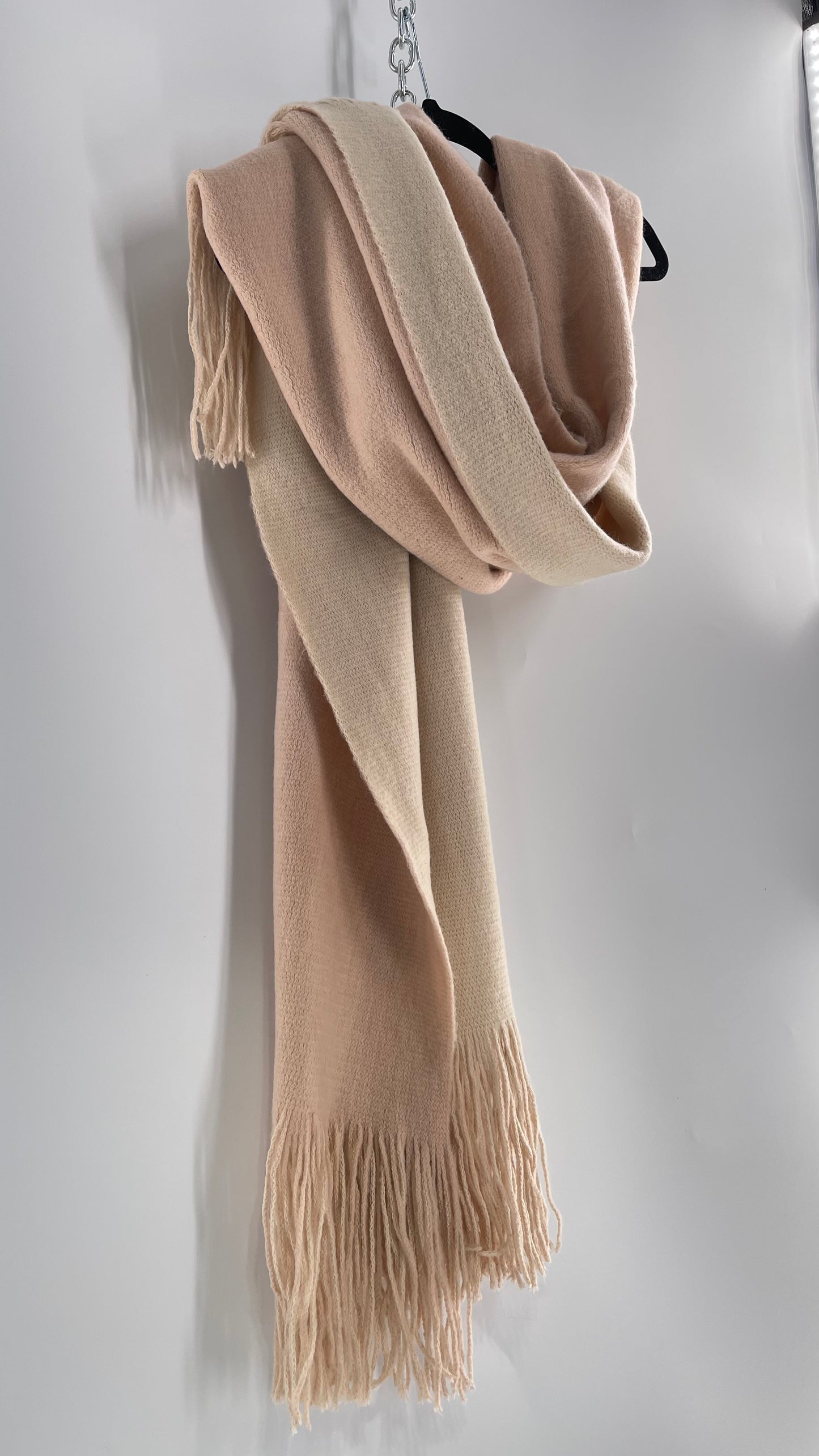 Free People Vanilla Beige and Ballet Slipper Pink Fringe Voluminous Scarf