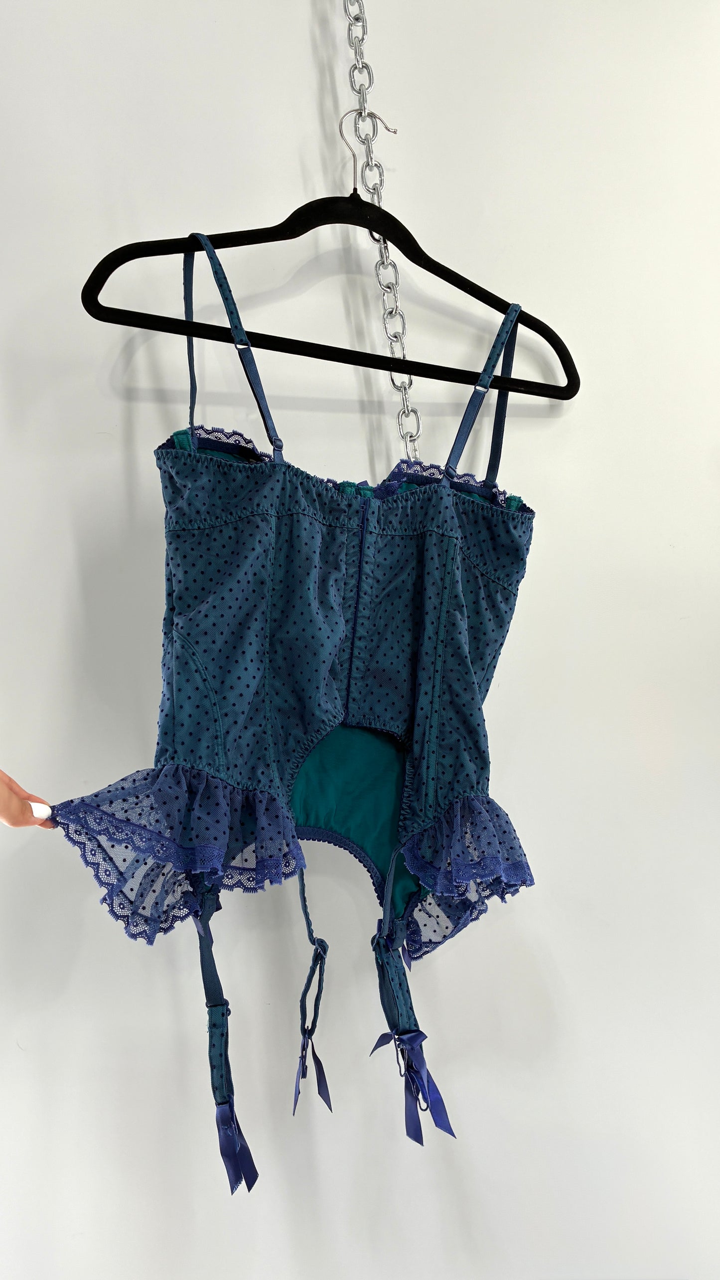 Vintage VICTORIA’S SECRET Sexy Little Things Navy Blue Polka Dotted Corset (34C)