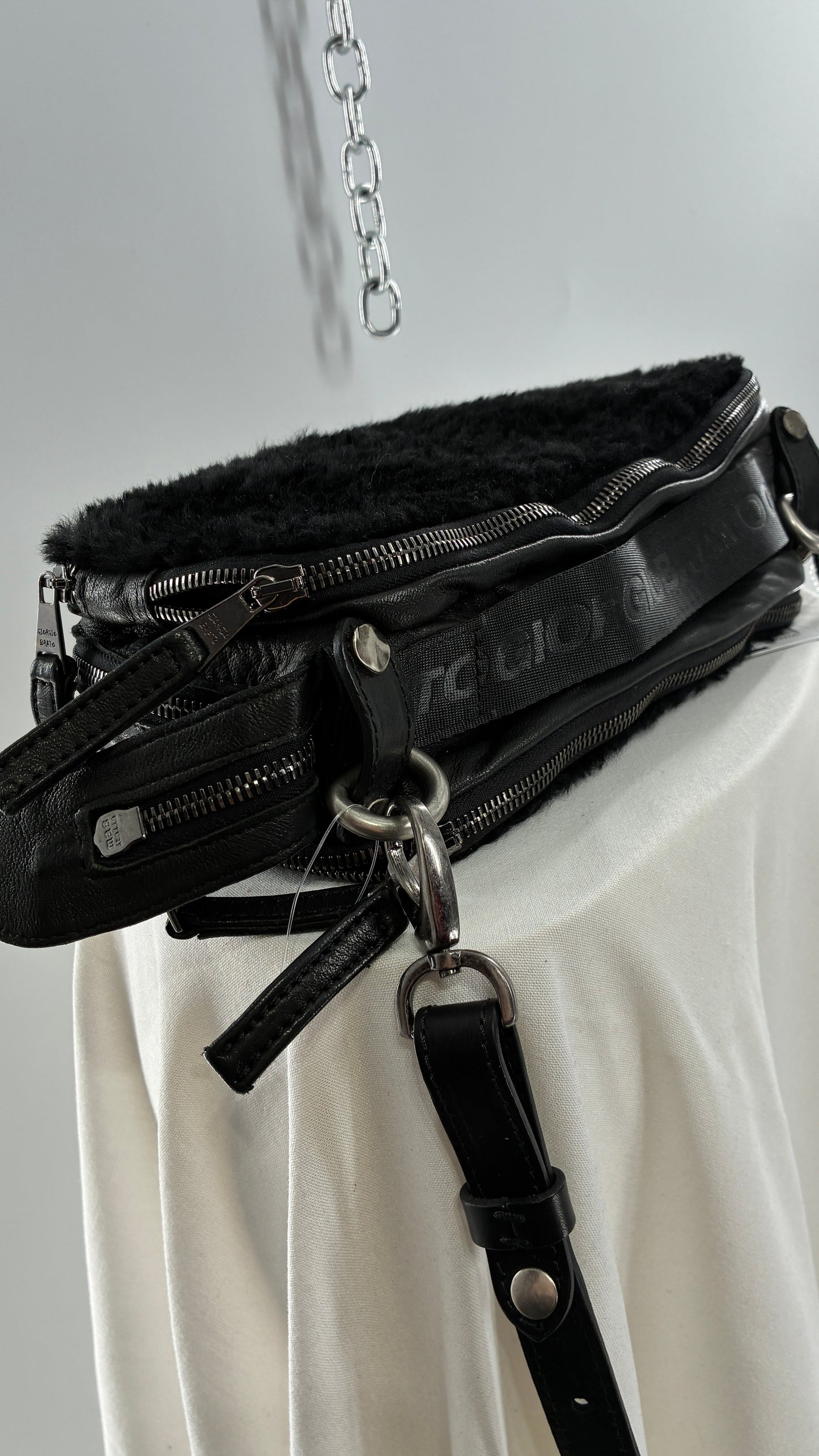 GIORGIO BRATO Black Lamb Leather Convertible Shoulder Bag and Backpack