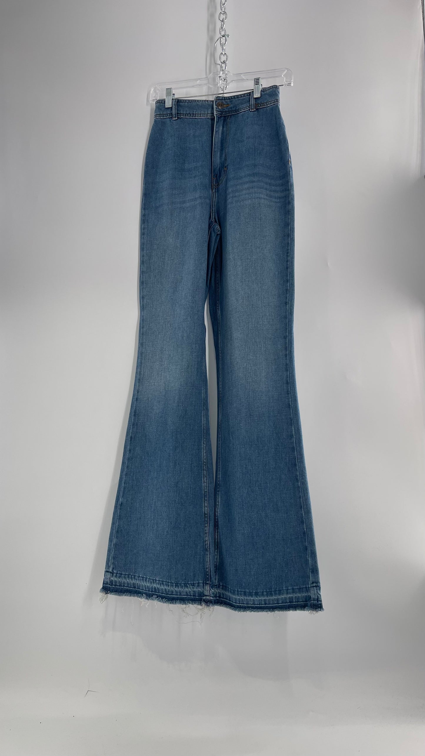 Free People Light Wash High Waisted Wide Leg Jeans (25)