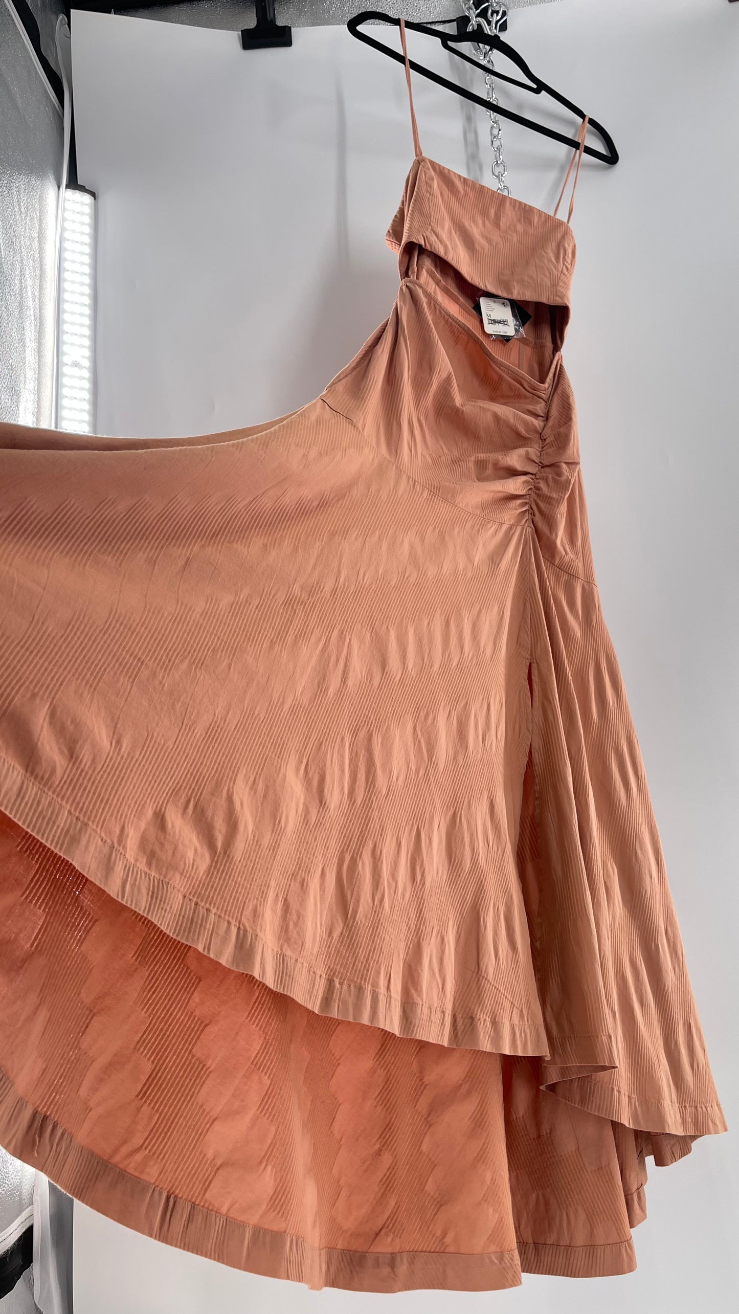 Free People Terracotta/ Smoky Pink Maxi Dress with Exposed Midriff, Waist Bow, and Side Slit with Tags Attached  (M)