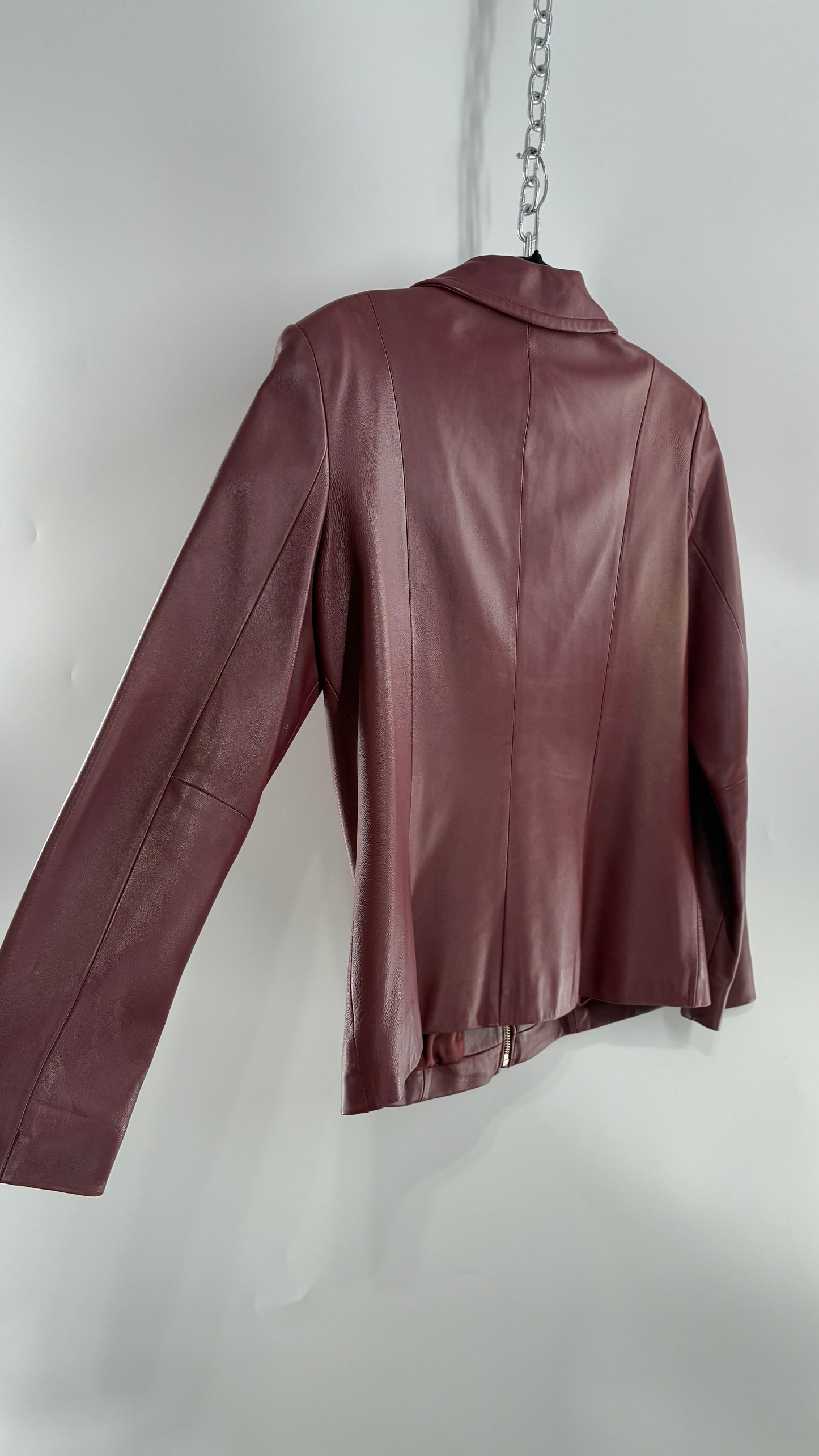 Vintage Lord & Taylor Burgundy Maroon Leather Zip Up Jacket (Small)