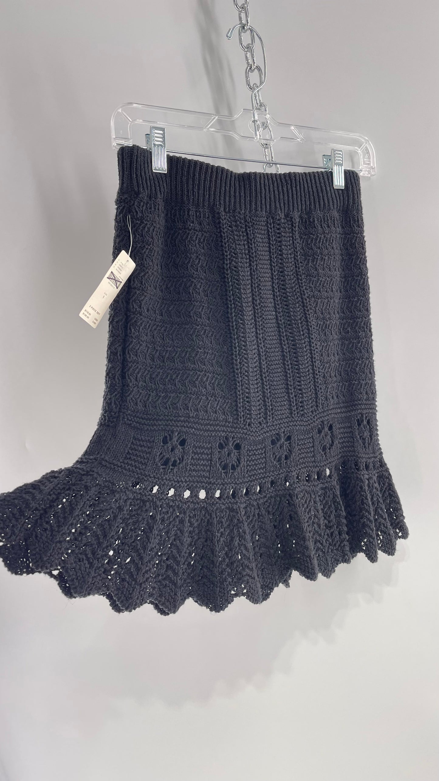 Anthropologie Black Crochet Knit Mini Skirt with Tags Attached (Small)