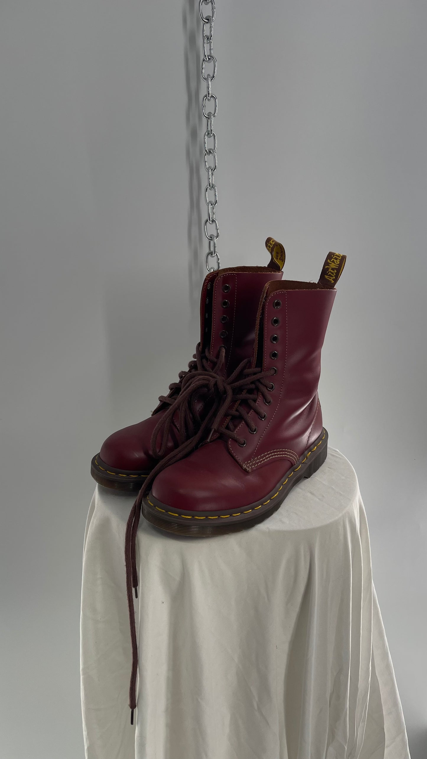 Vintage Dr. Martens 1490 10 Eyelet Burgundy/Maroon Red English Boots (Men’s 5)