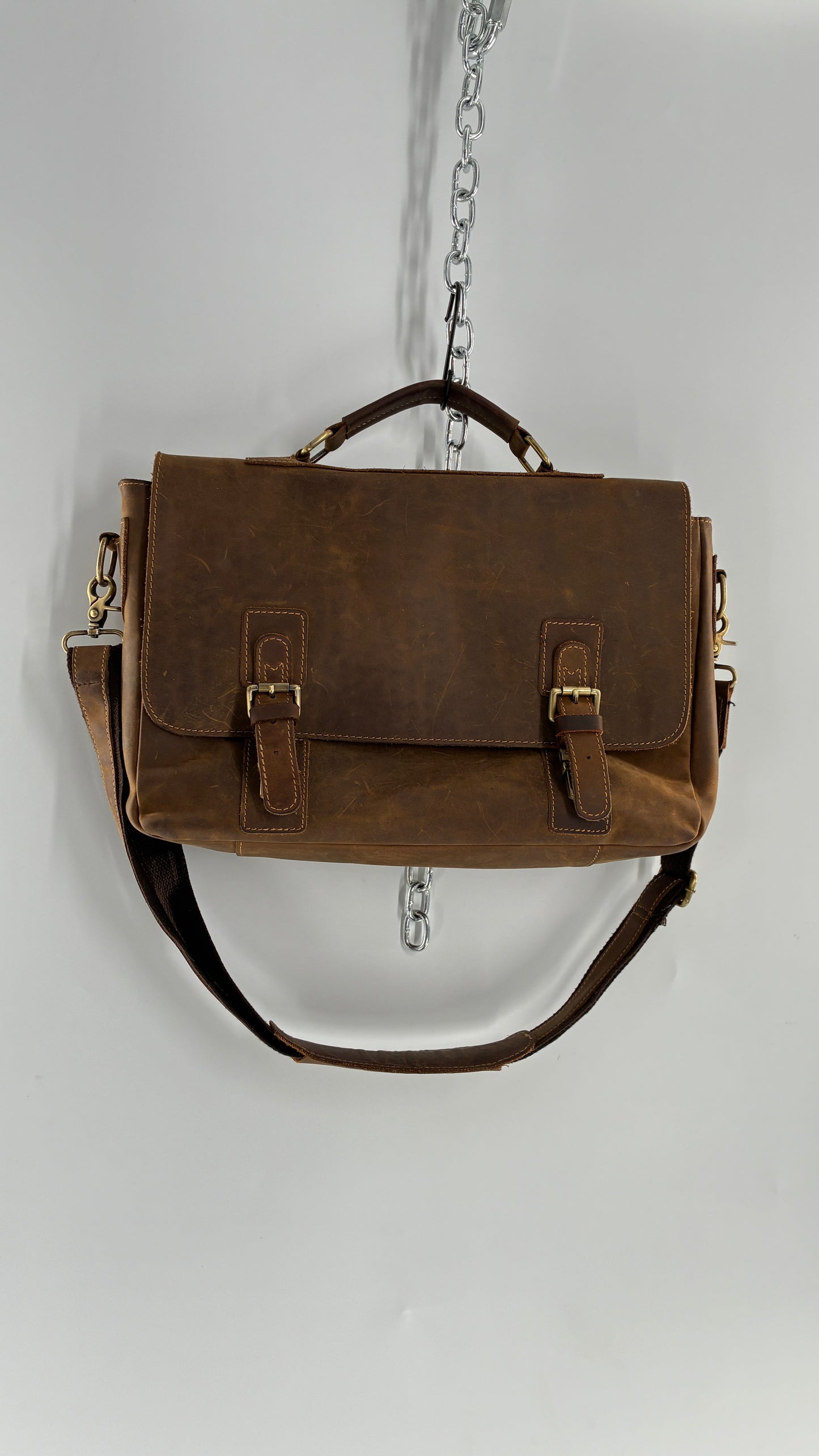 KATTEE Heavy Duty, Thick Genuine Leather Briefcase School Satchel Messenger Bag