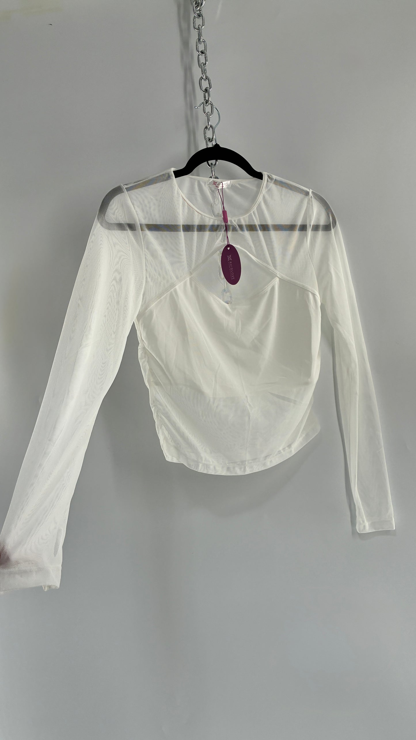AVID LOVE White Mesh Long Sleeve with Keyhole Bust and Tags (Medium)