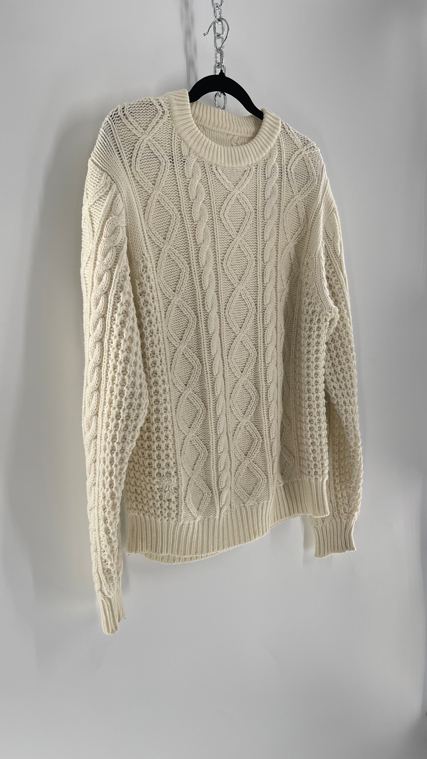 Vintage Ivory Cableknit Slouchy Sweater (Large)