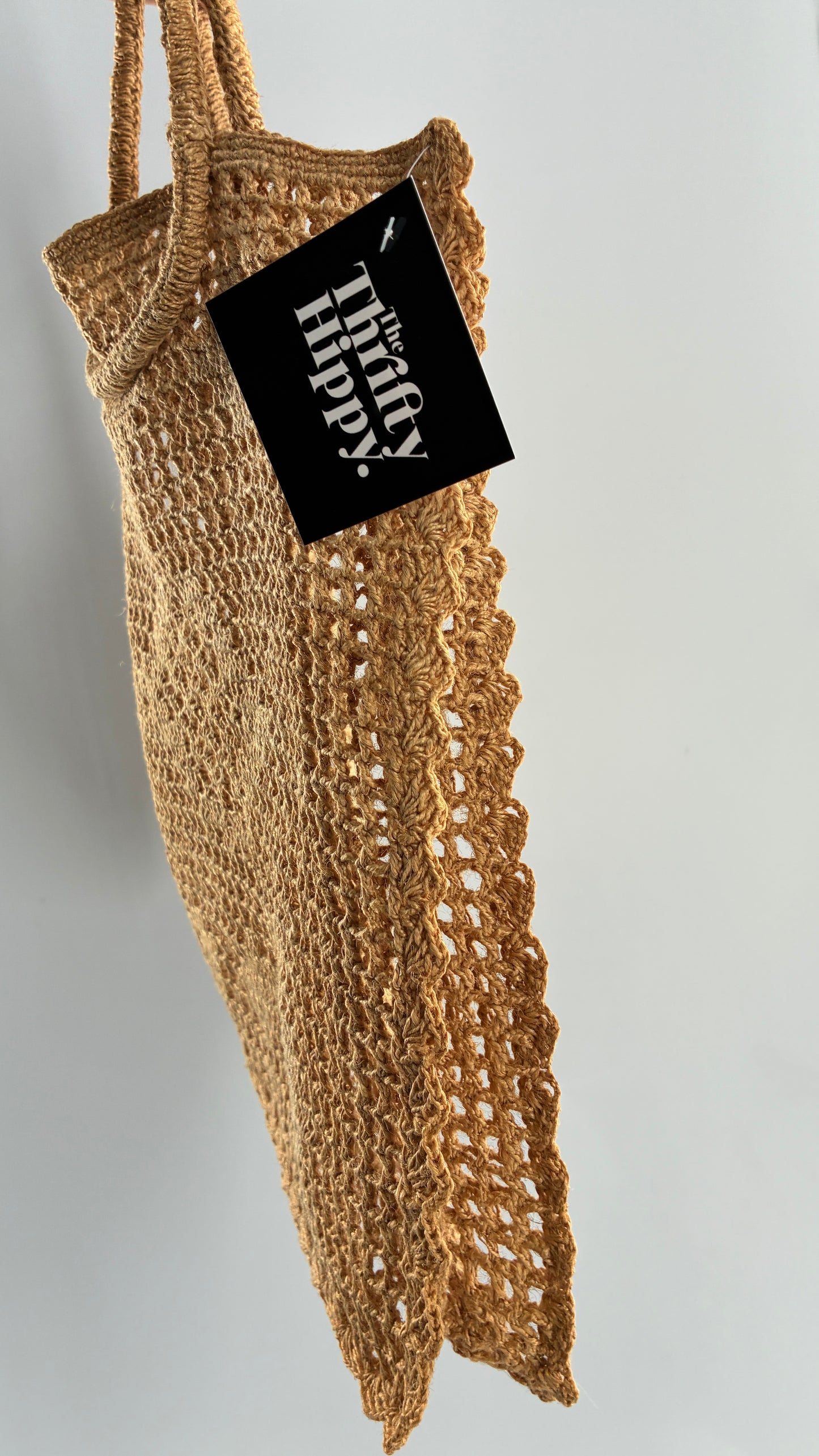 Vintage Macrame Round Handle Straw Tote