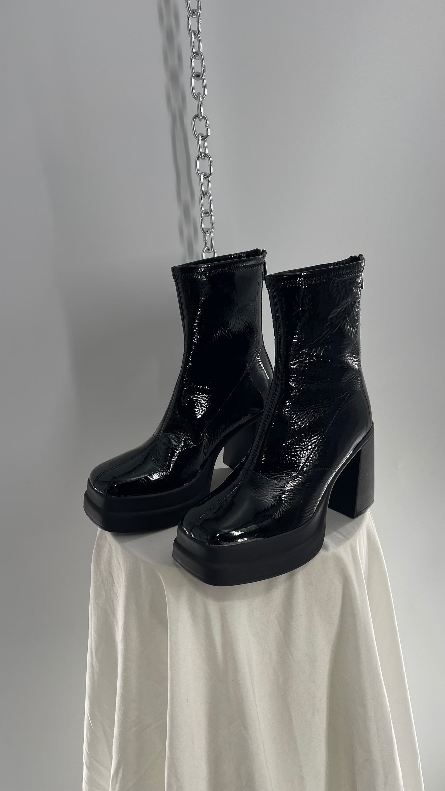 Free People Double Stack Platform Black Patent Leather Boot (38)