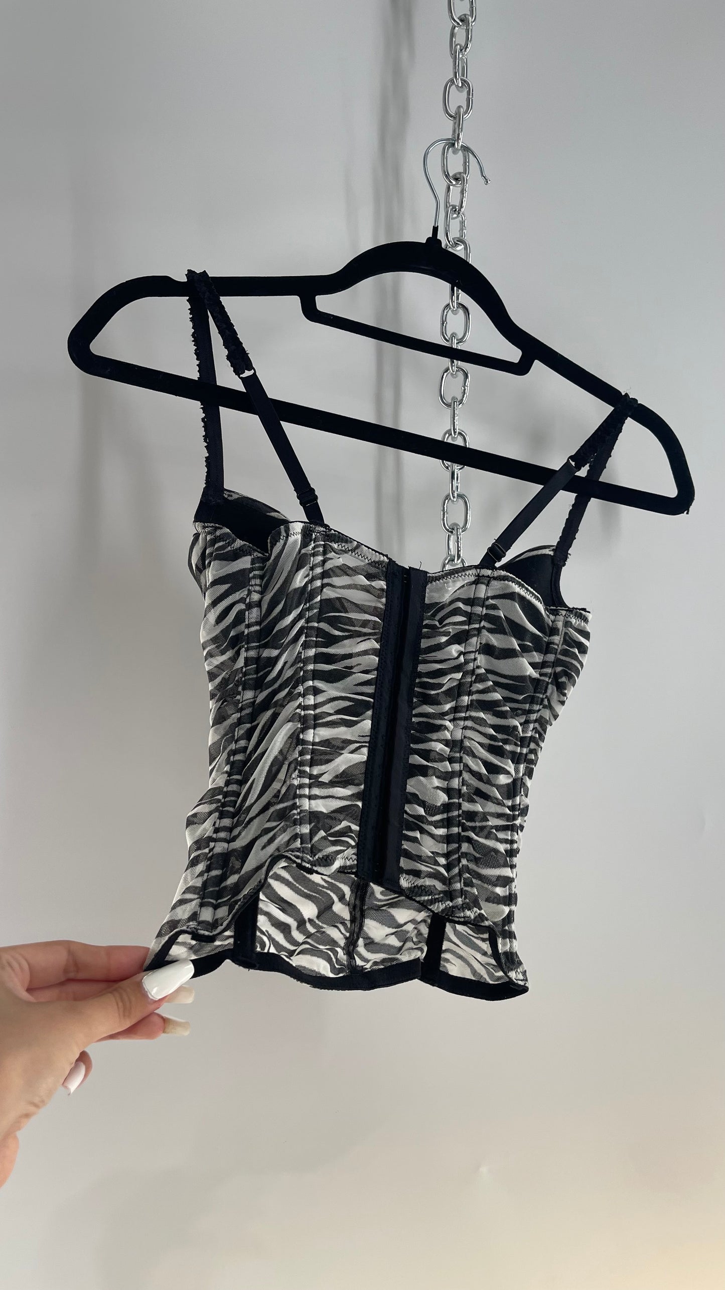 Deadstock Vintage Zebra Corset with Ruched Bodice and Tags Attached (Small)