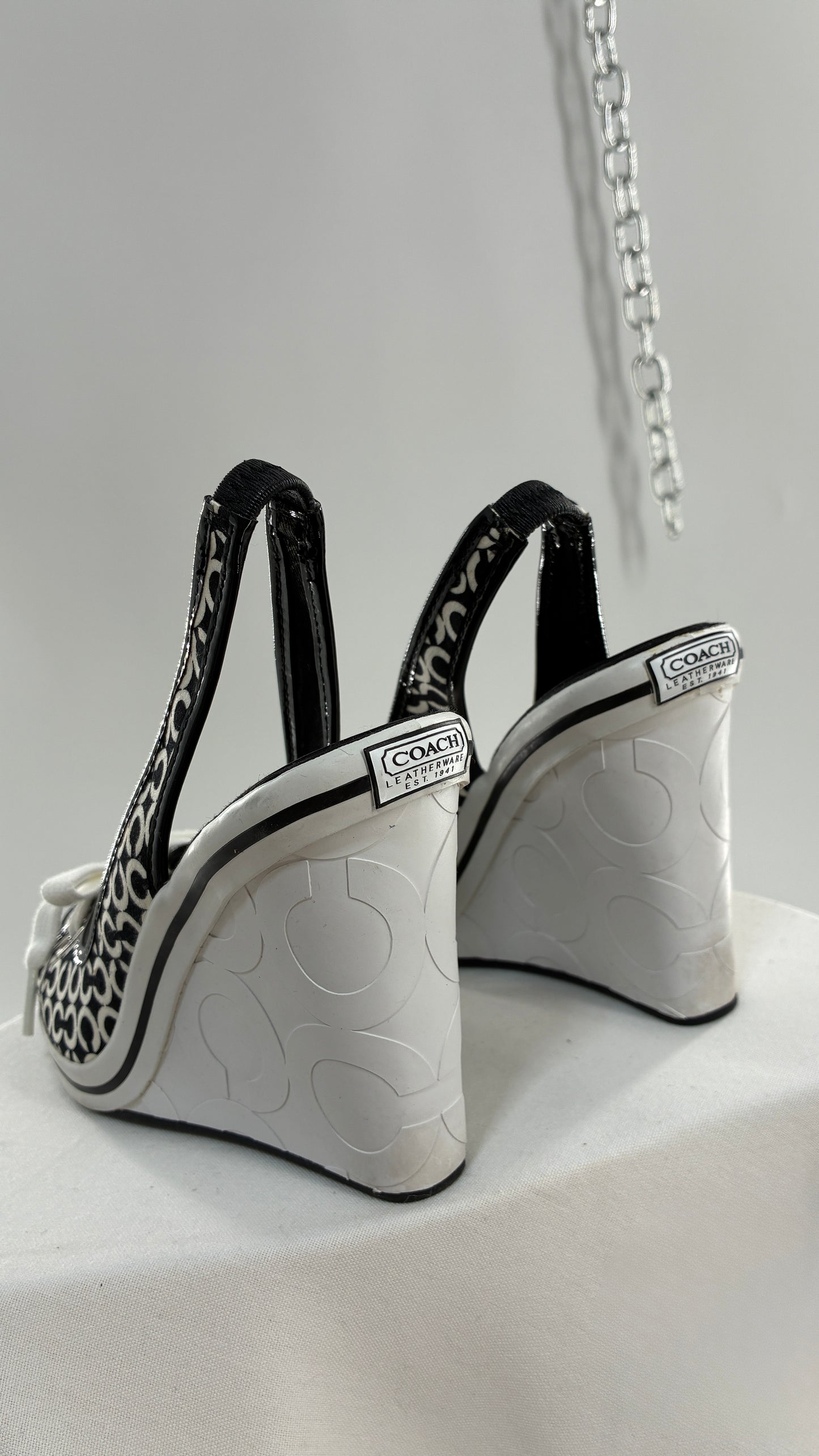 Vintage COACH Emilanna Black and White Monogram Wedge Sneaker Heel (7B)