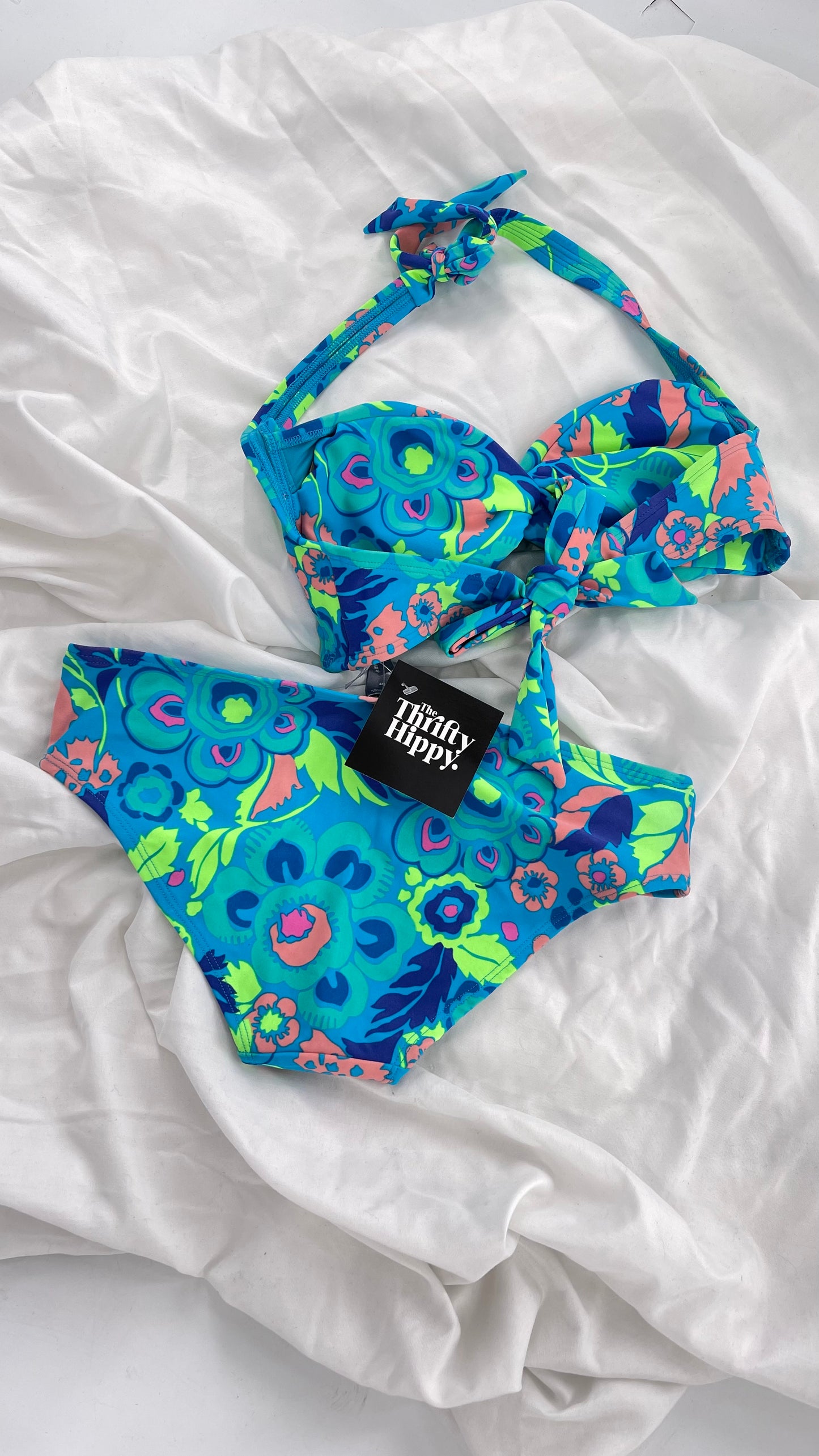AERIE Blue Paisley Swim Set with Tags Attached (M Top S Bottoms)